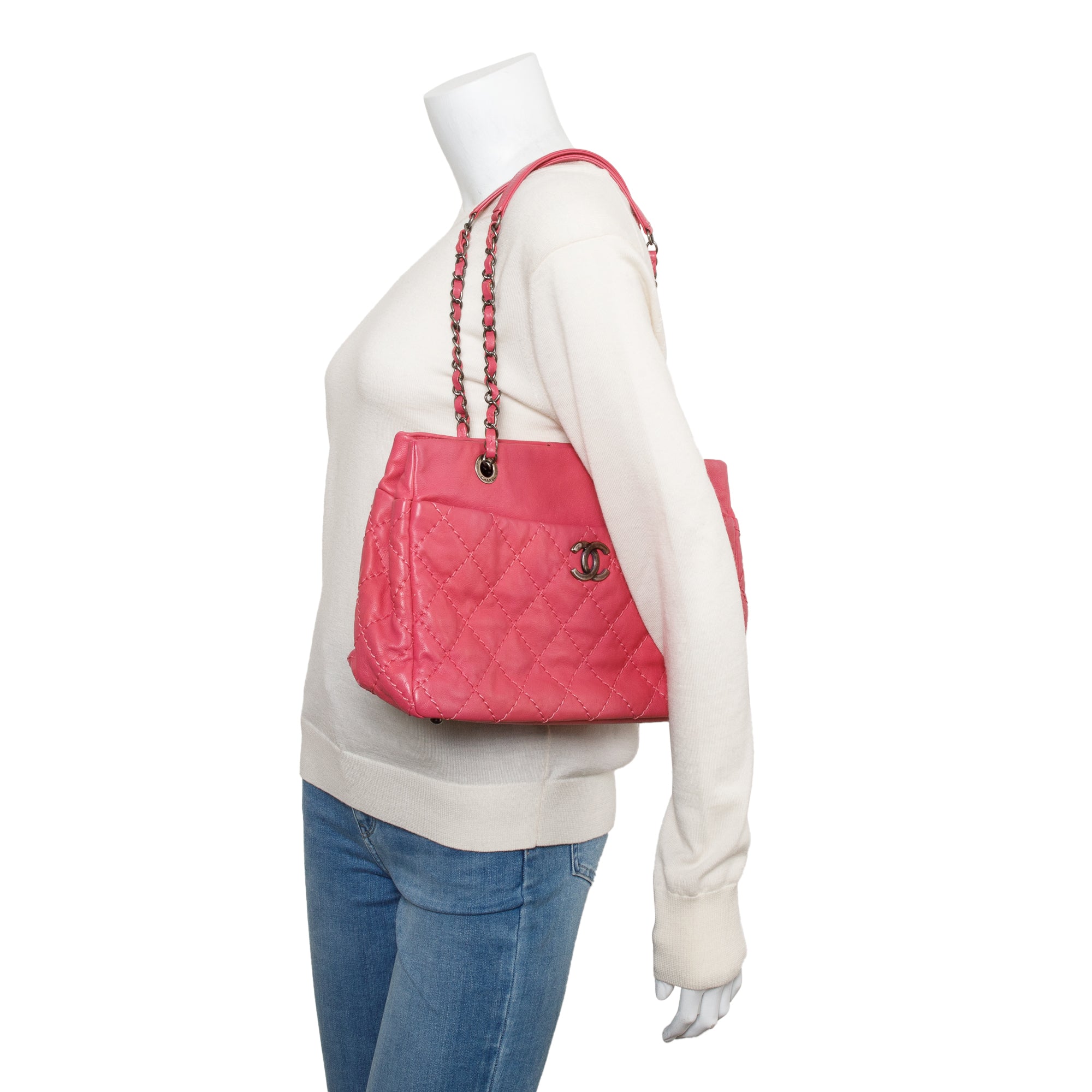 Chanel Pink Calfskin Leather Stitch It Tote