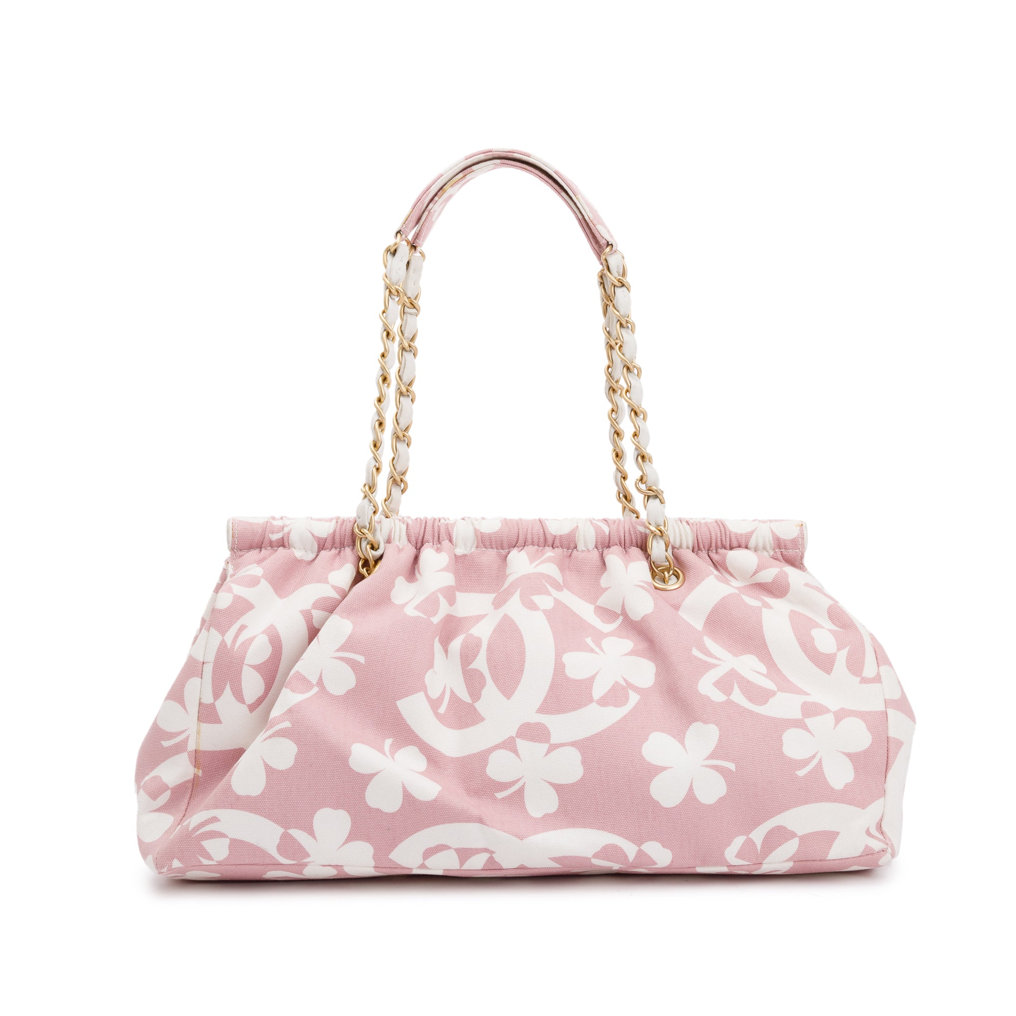 Chanel Pink Canvas Clover Print Frame Bag w/ Pouch