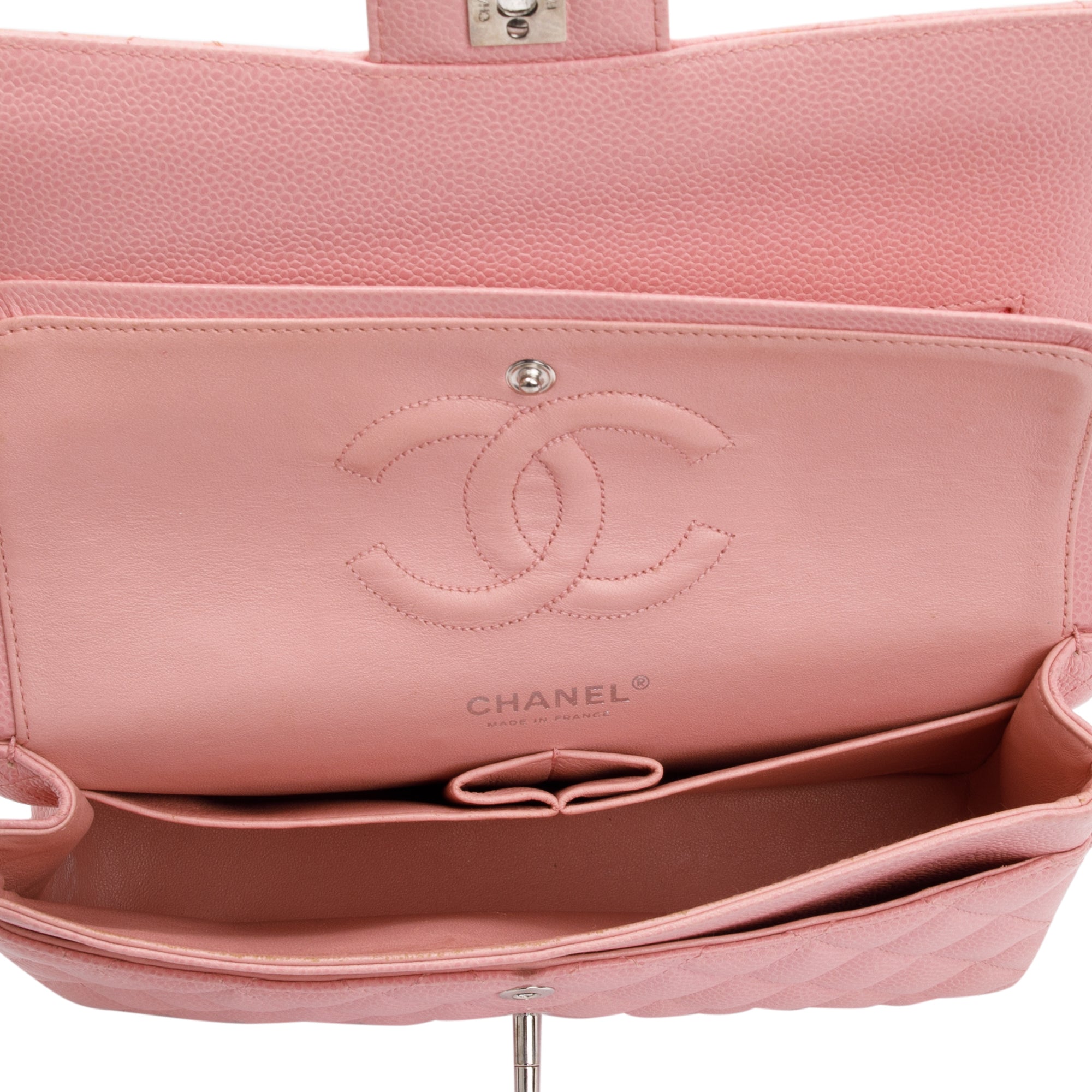 Chanel Pink Caviar Classic Medium Double Flap Bag w/ Authenticity Card