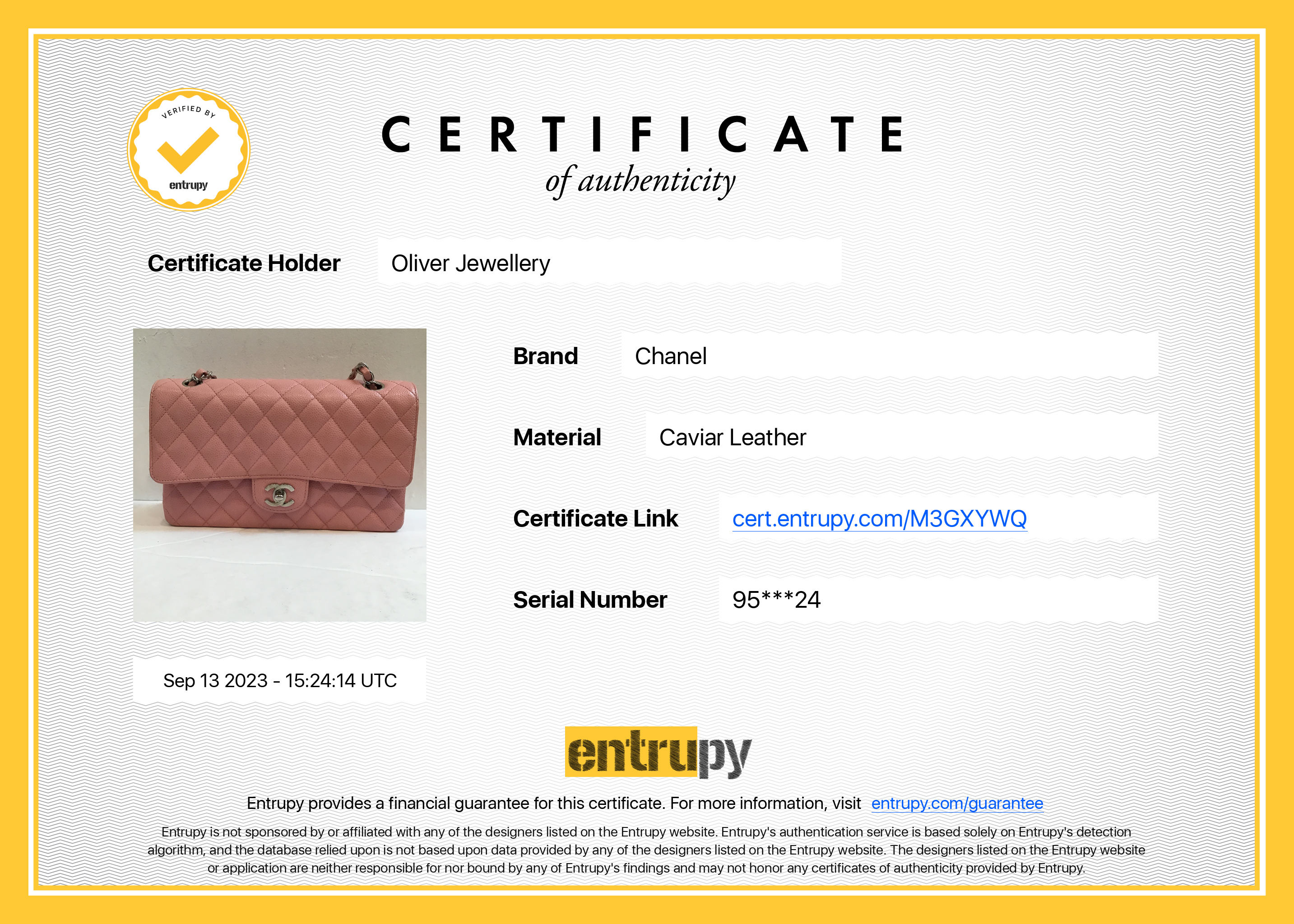 Chanel Pink Caviar Classic Medium Double Flap Bag w/ Authenticity Card