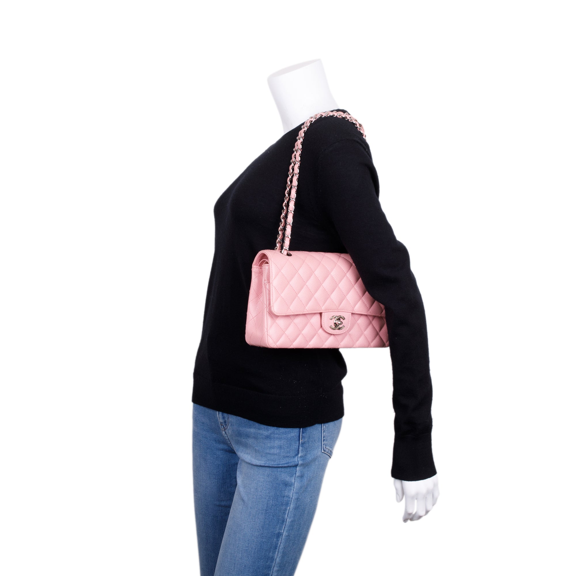 Chanel Pink Caviar Classic Medium Double Flap Bag w/ Authenticity Card