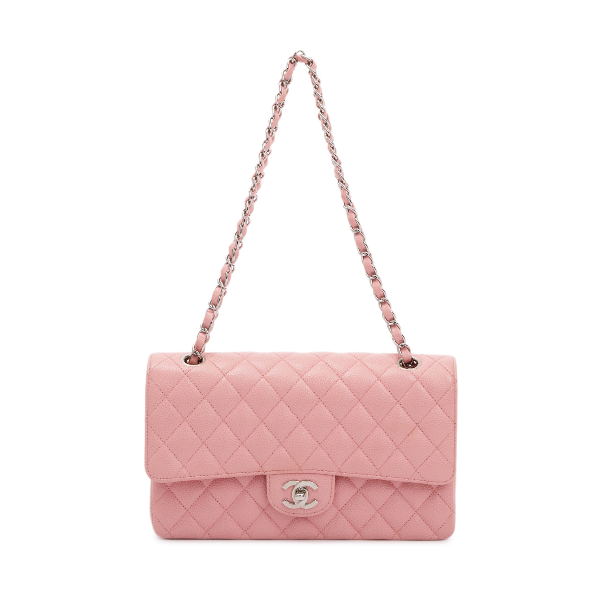 Chanel Pink Caviar Classic Medium Double Flap Bag w/ Authenticity Card