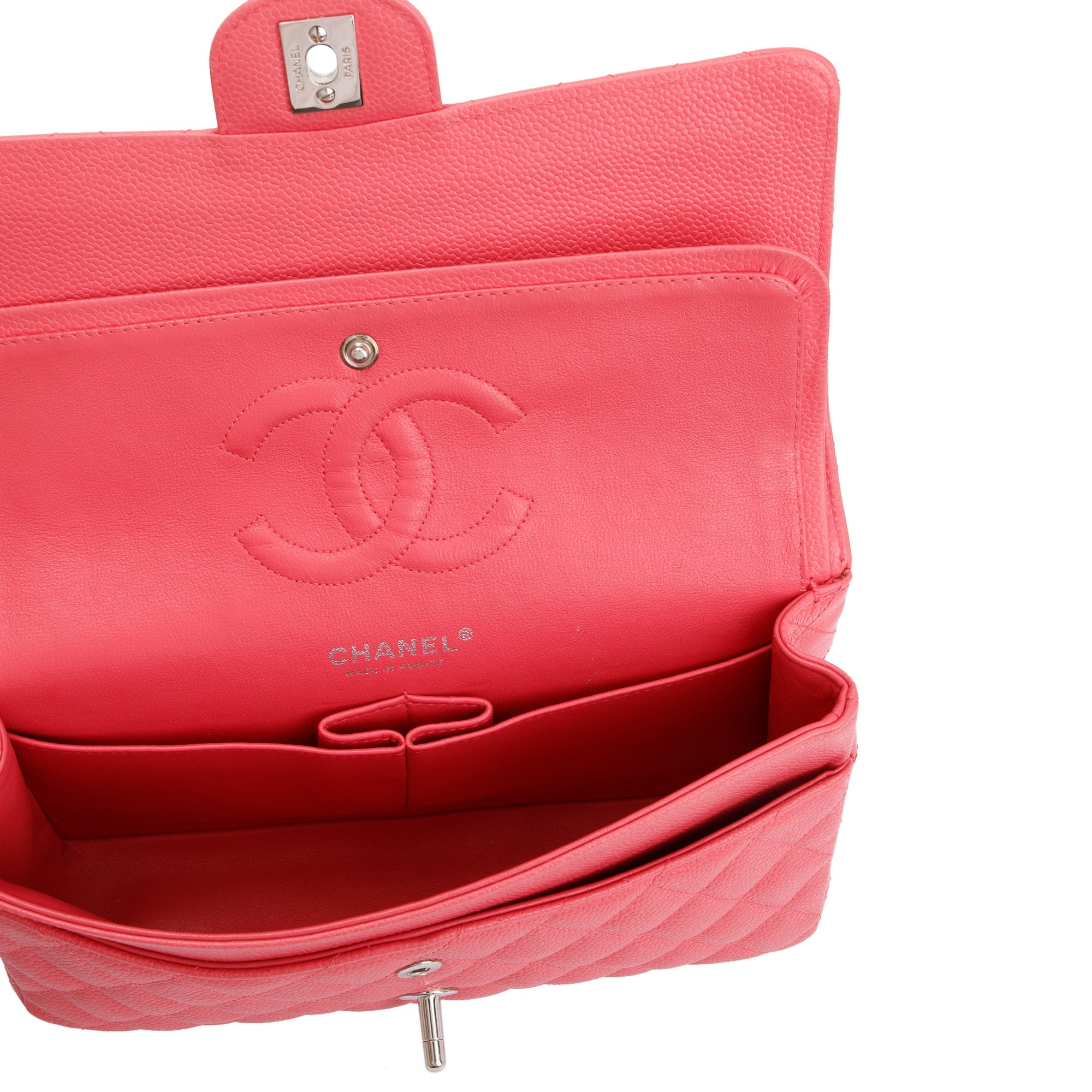 Chanel Pink Caviar Leather Classic Medium Double Flap Bag w/ Authenticity Card