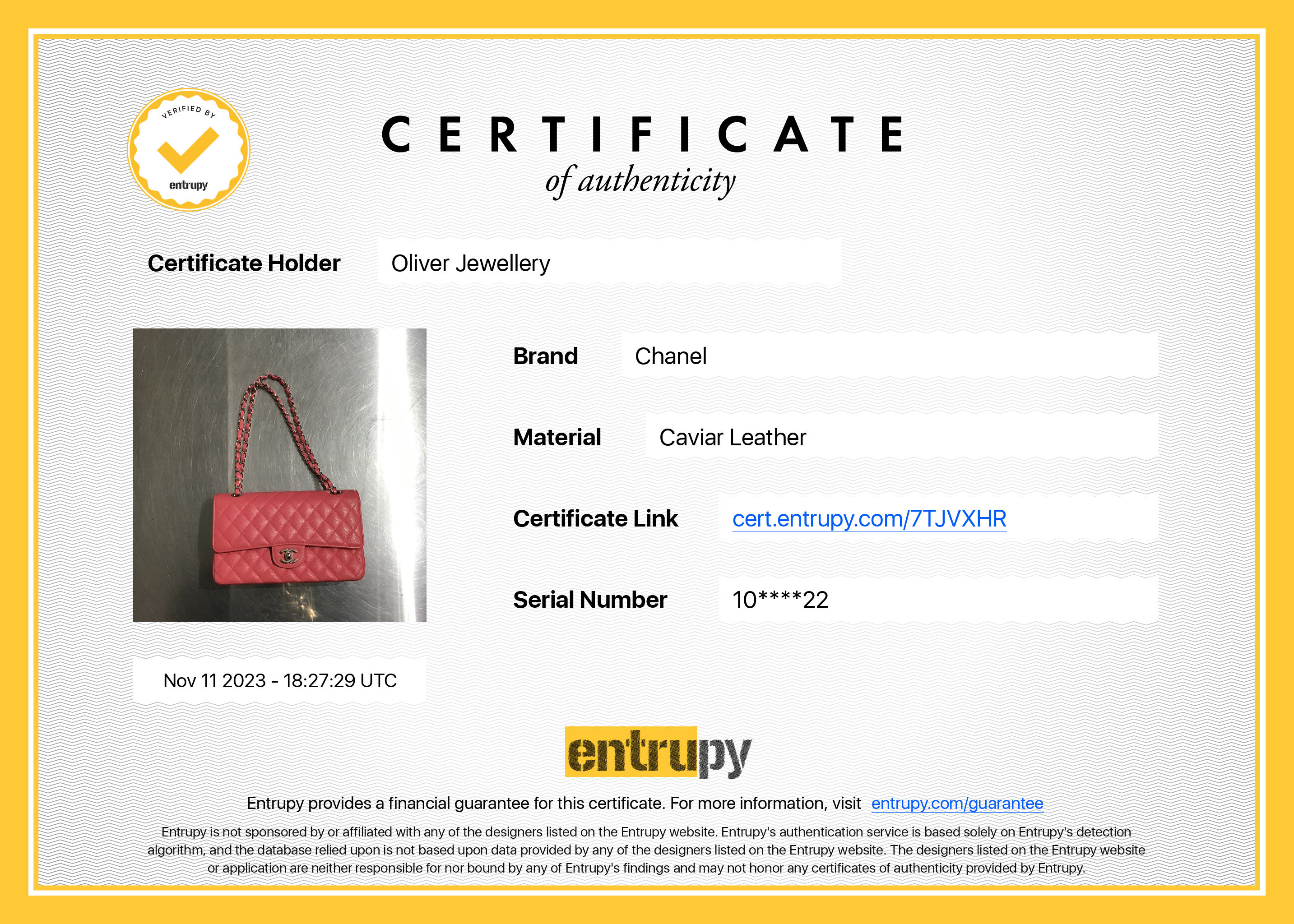 Chanel Pink Caviar Leather Classic Medium Double Flap Bag w/ Authenticity Card