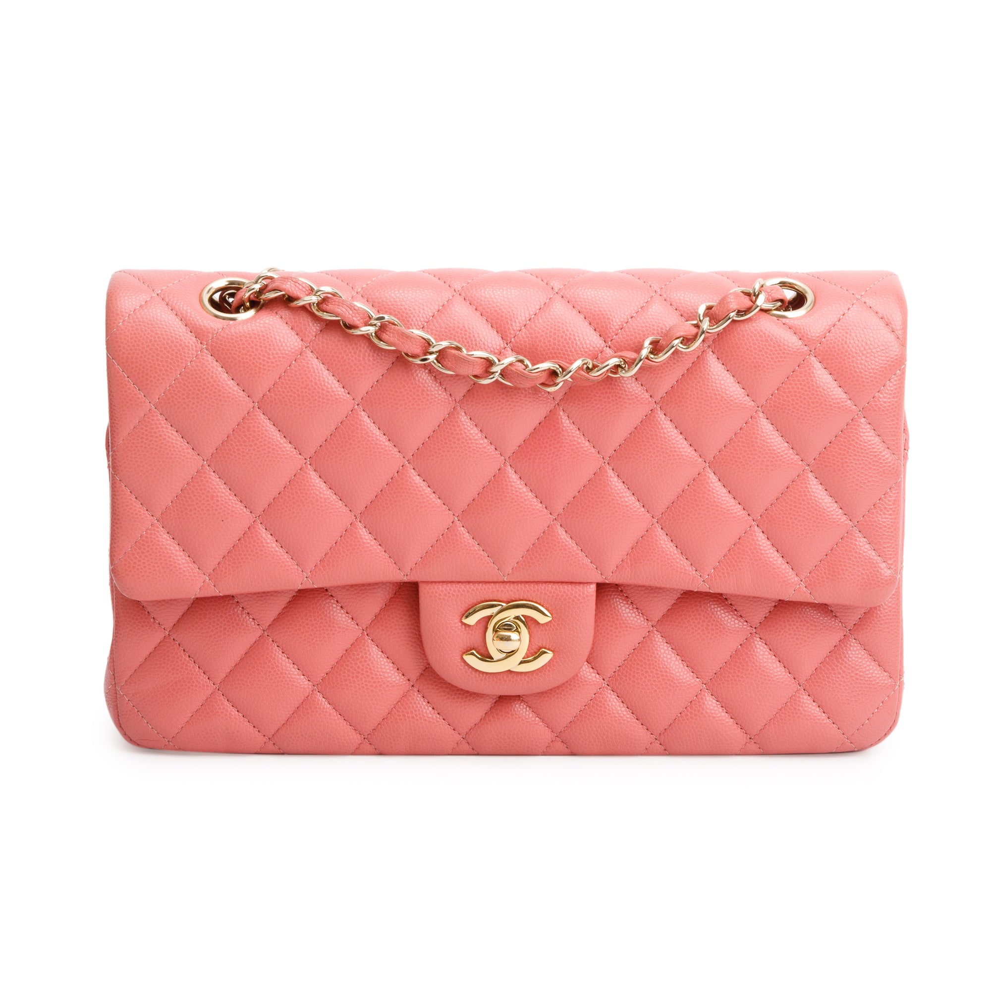 Chanel Pink Caviar Leather Classic Medium Double Flap Bag w/ Authenticity Card