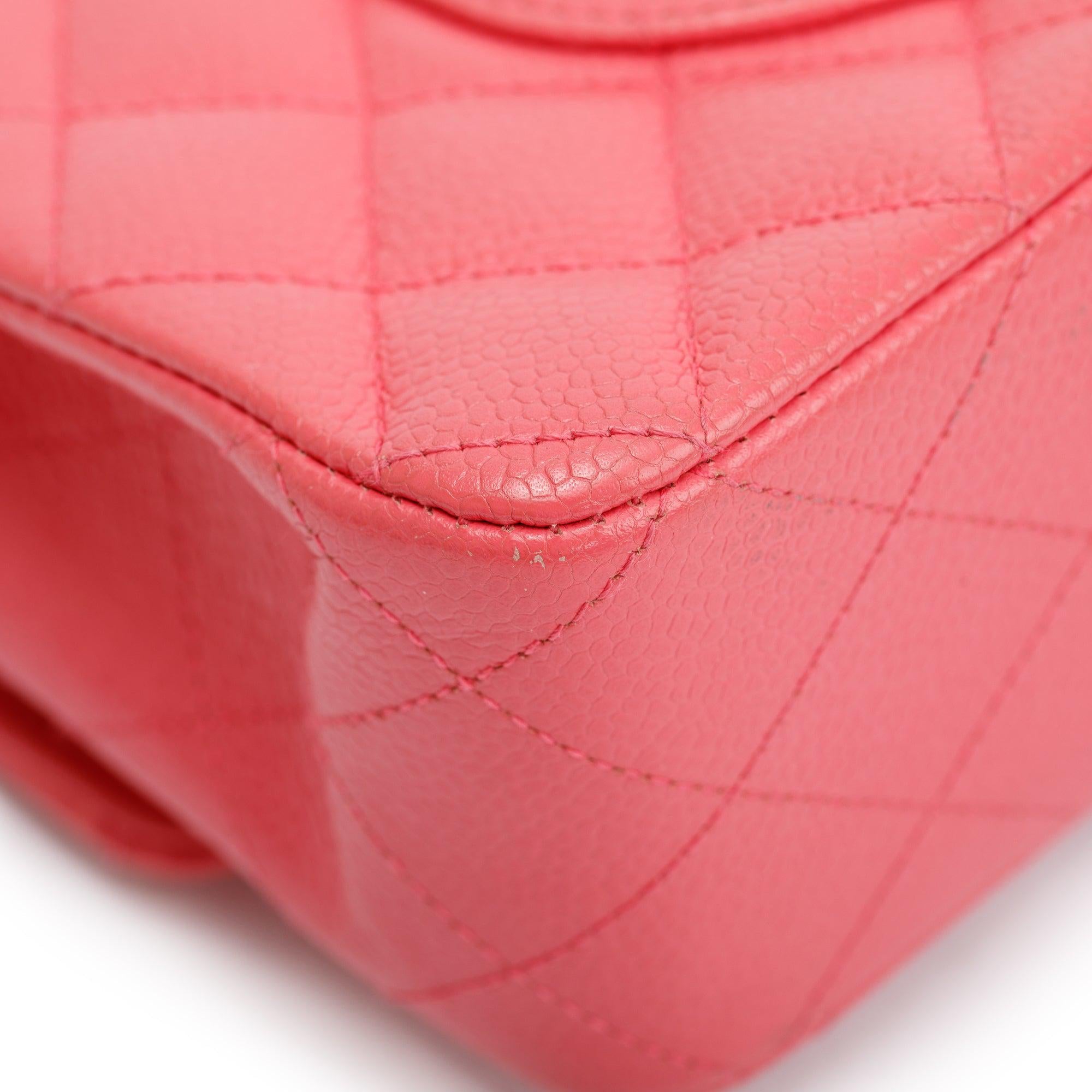 Chanel Pink Caviar Leather Classic Medium Double Flap Bag w/ Authenticity Card