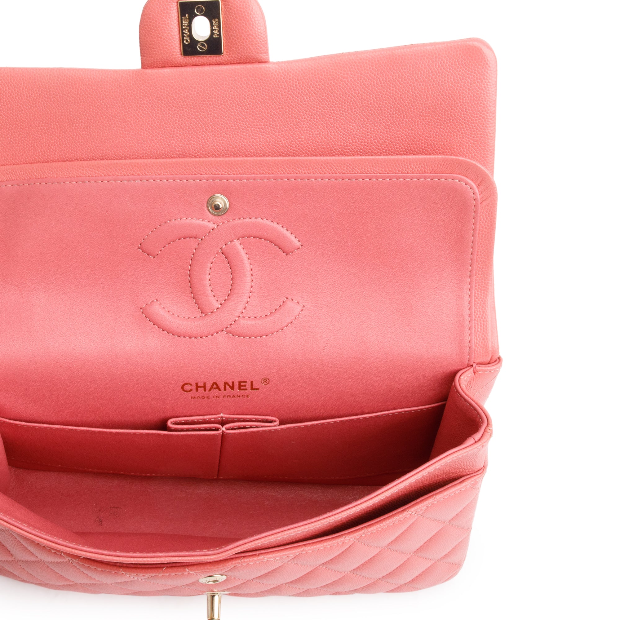 Chanel Pink Caviar Leather Classic Medium Double Flap Bag w/ Authenticity Card