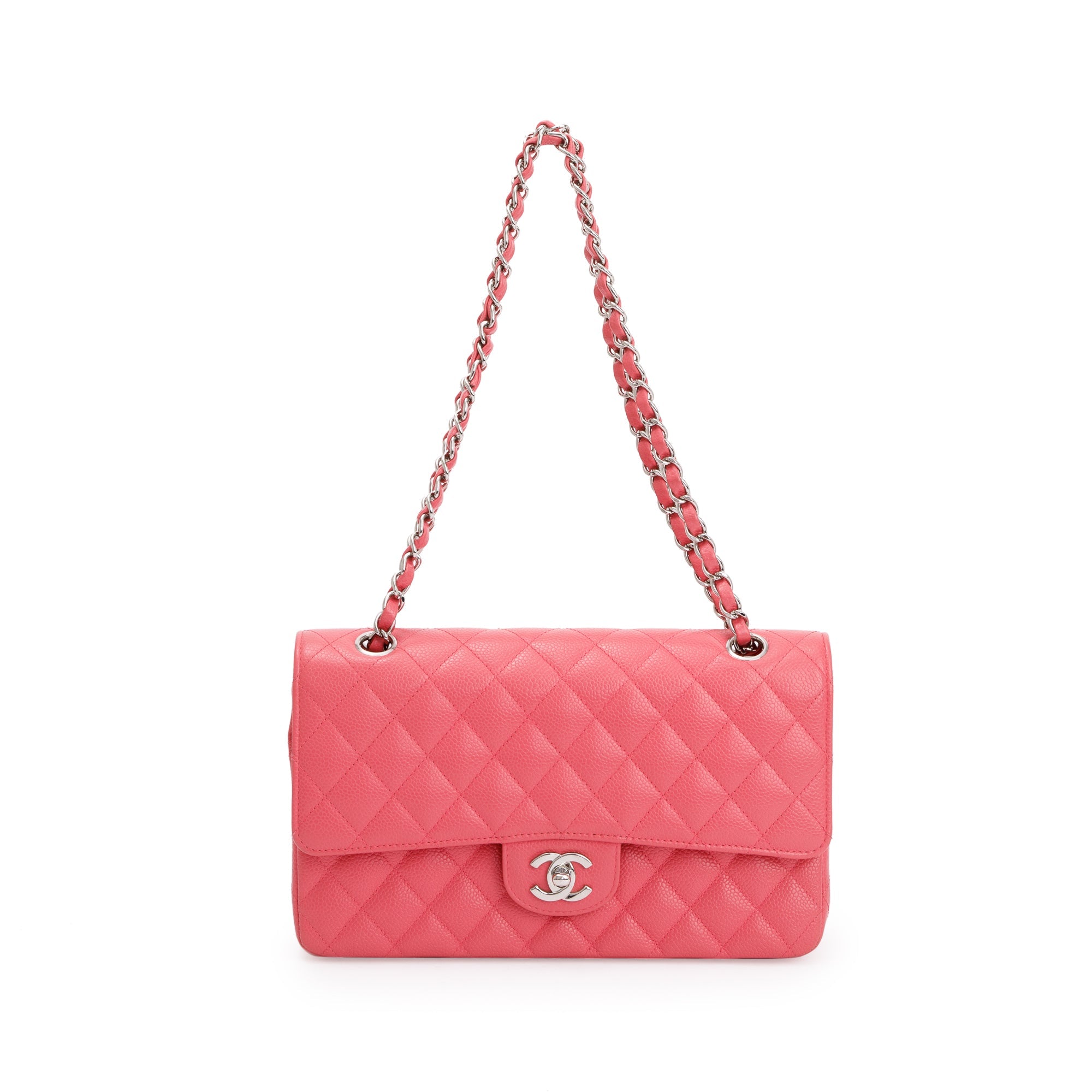 Chanel Pink Caviar Leather Classic Medium Double Flap Bag w/ Authenticity Card