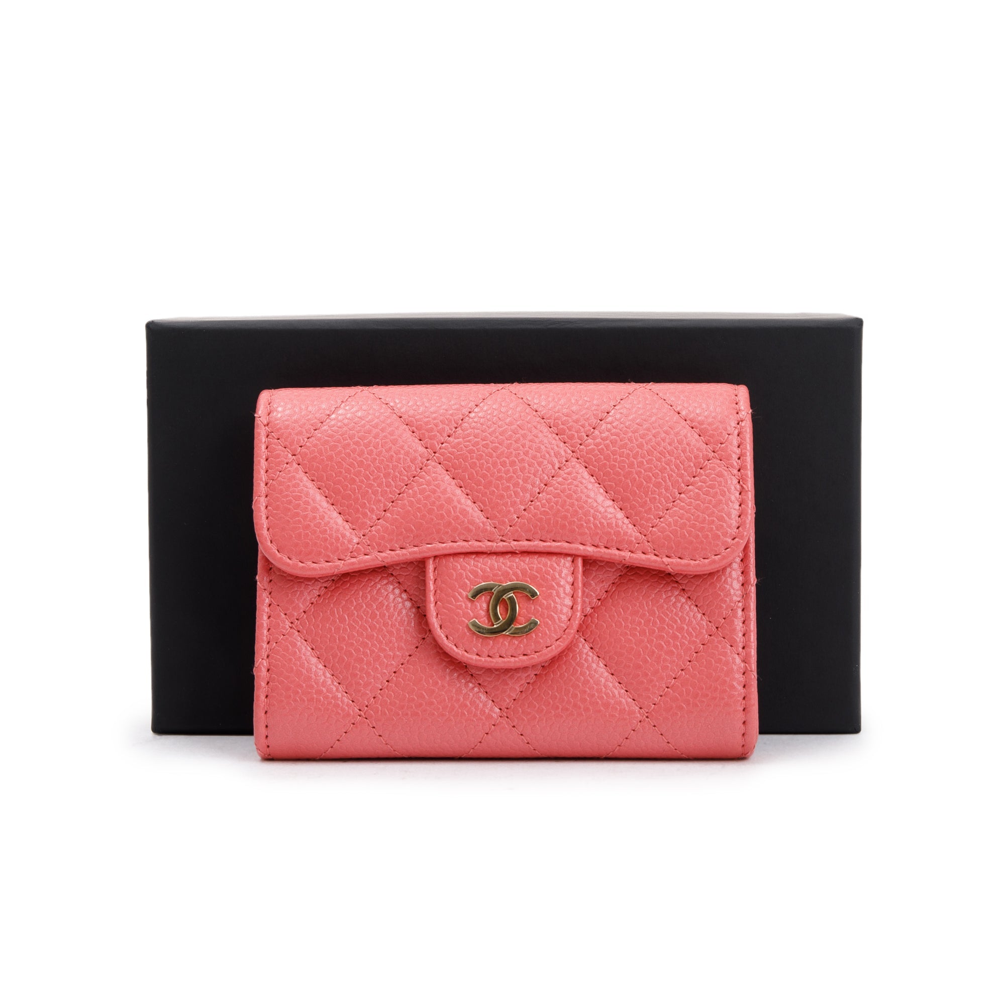 Chanel Pink Caviar Quilted Leather Flap Card Holder w/ Box & Authenticity Card