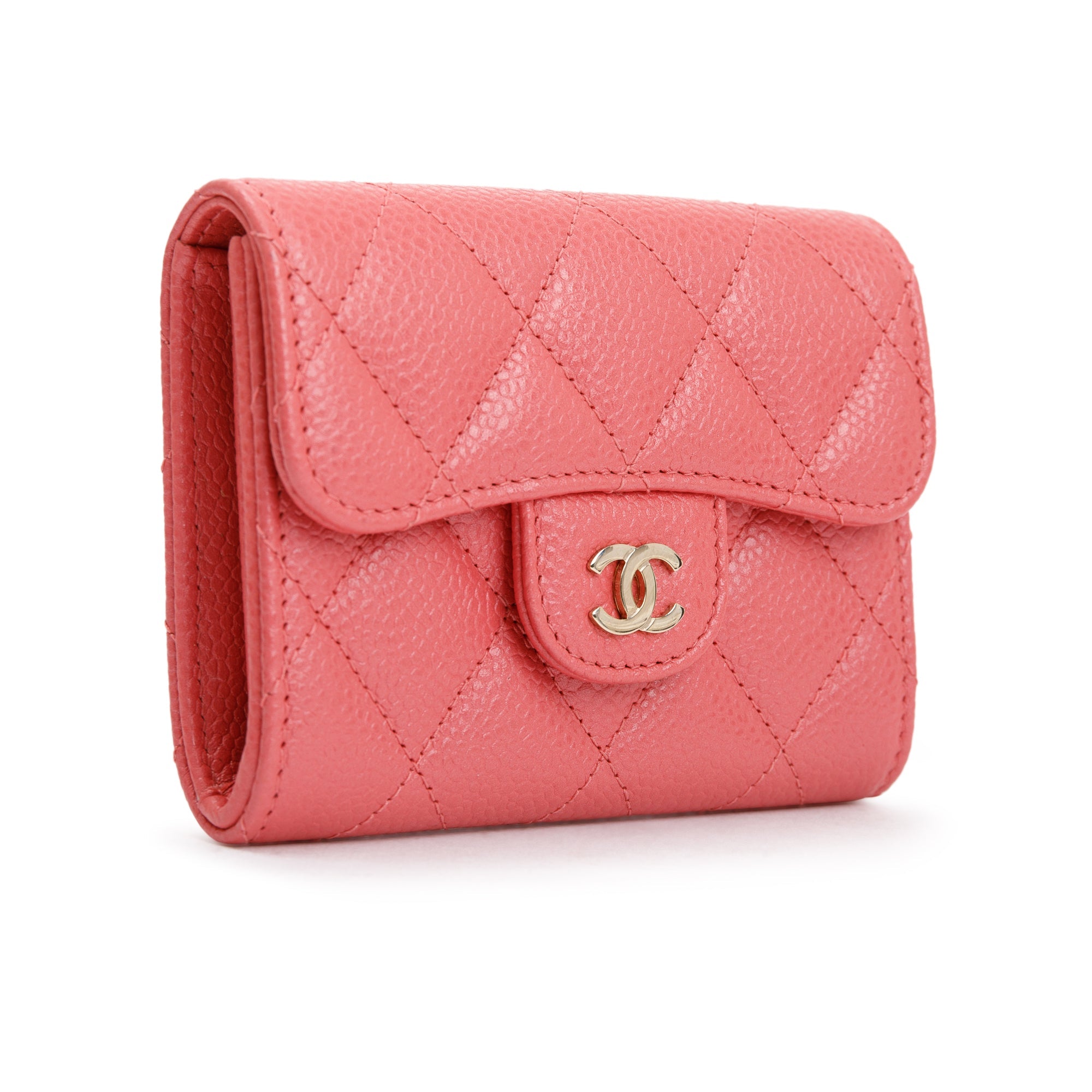 Chanel Pink Caviar Quilted Leather Flap Card Holder w/ Box & Authenticity Card
