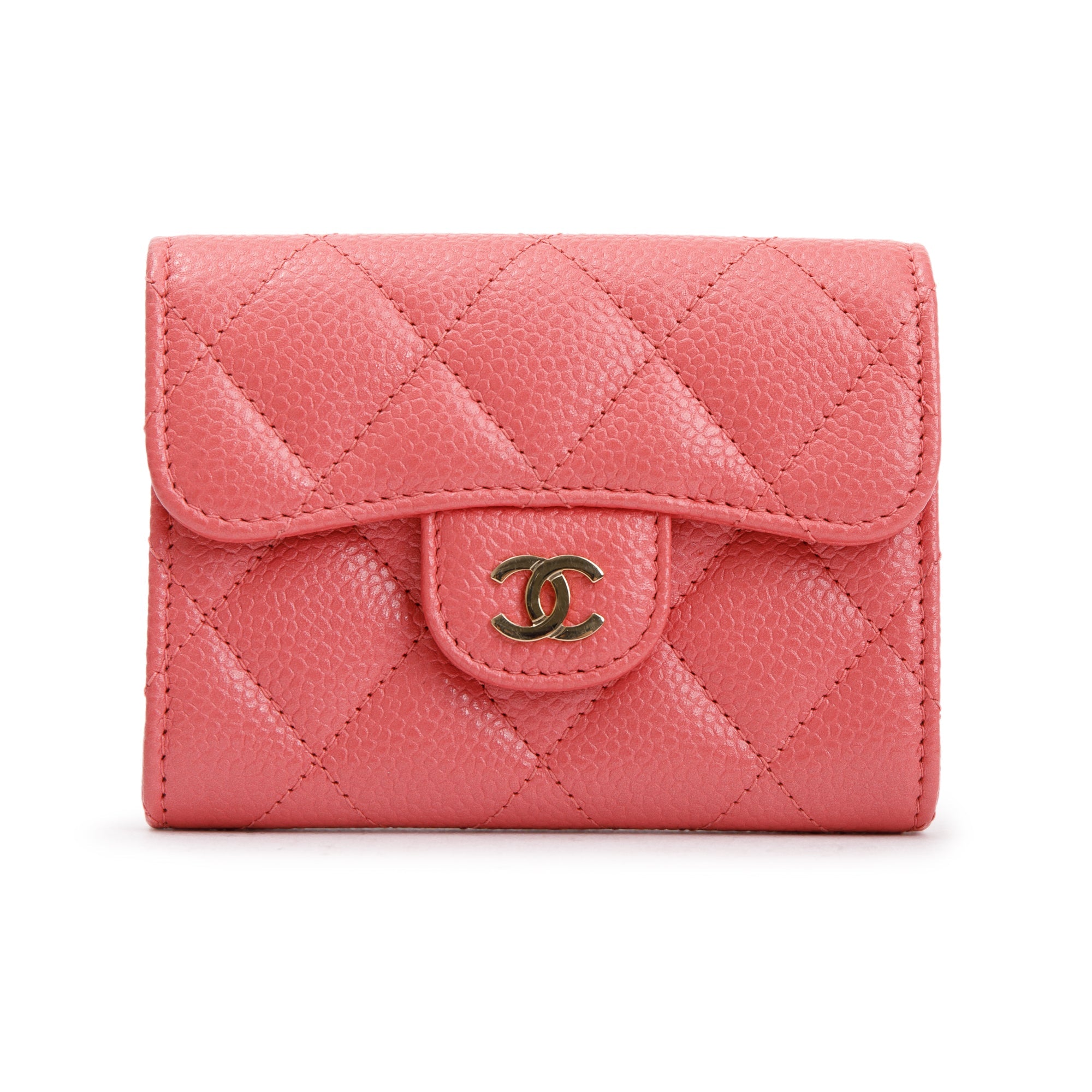 Chanel Pink Caviar Quilted Leather Flap Card Holder w/ Box & Authenticity Card