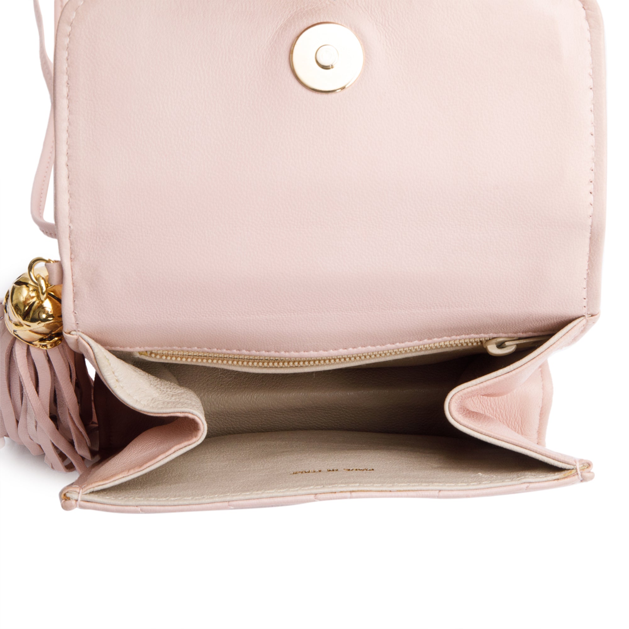 Chanel Pink Chevron Lambskin Leather Tassel Mini Flap Bag w/ Box