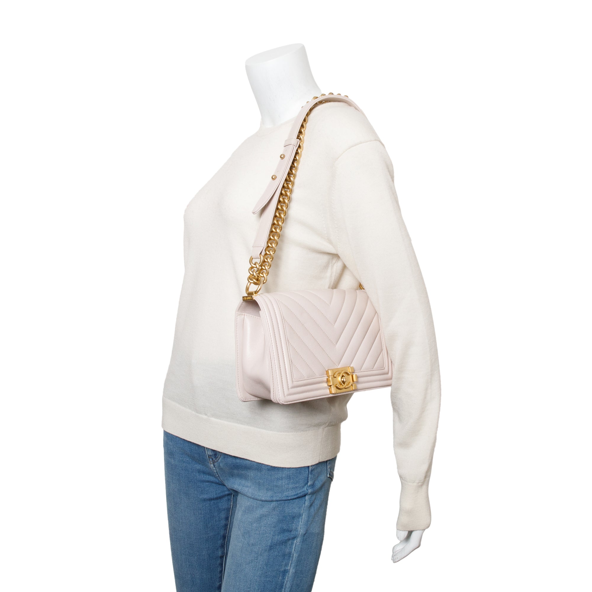 Chanel Pink Chevron Quilted Caviar Leather Medium Boy Bag