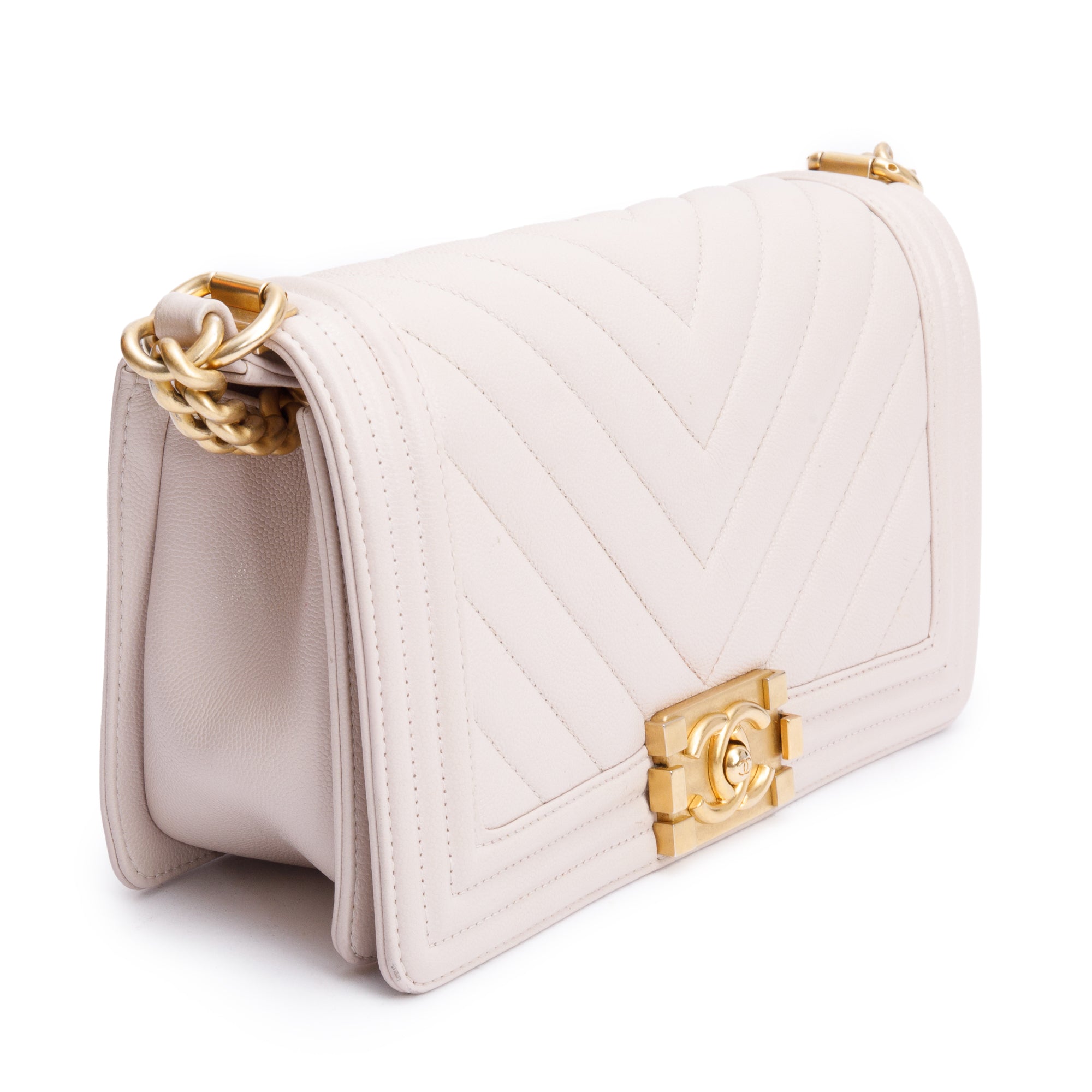 Chanel Pink Chevron Quilted Caviar Leather Medium Boy Bag