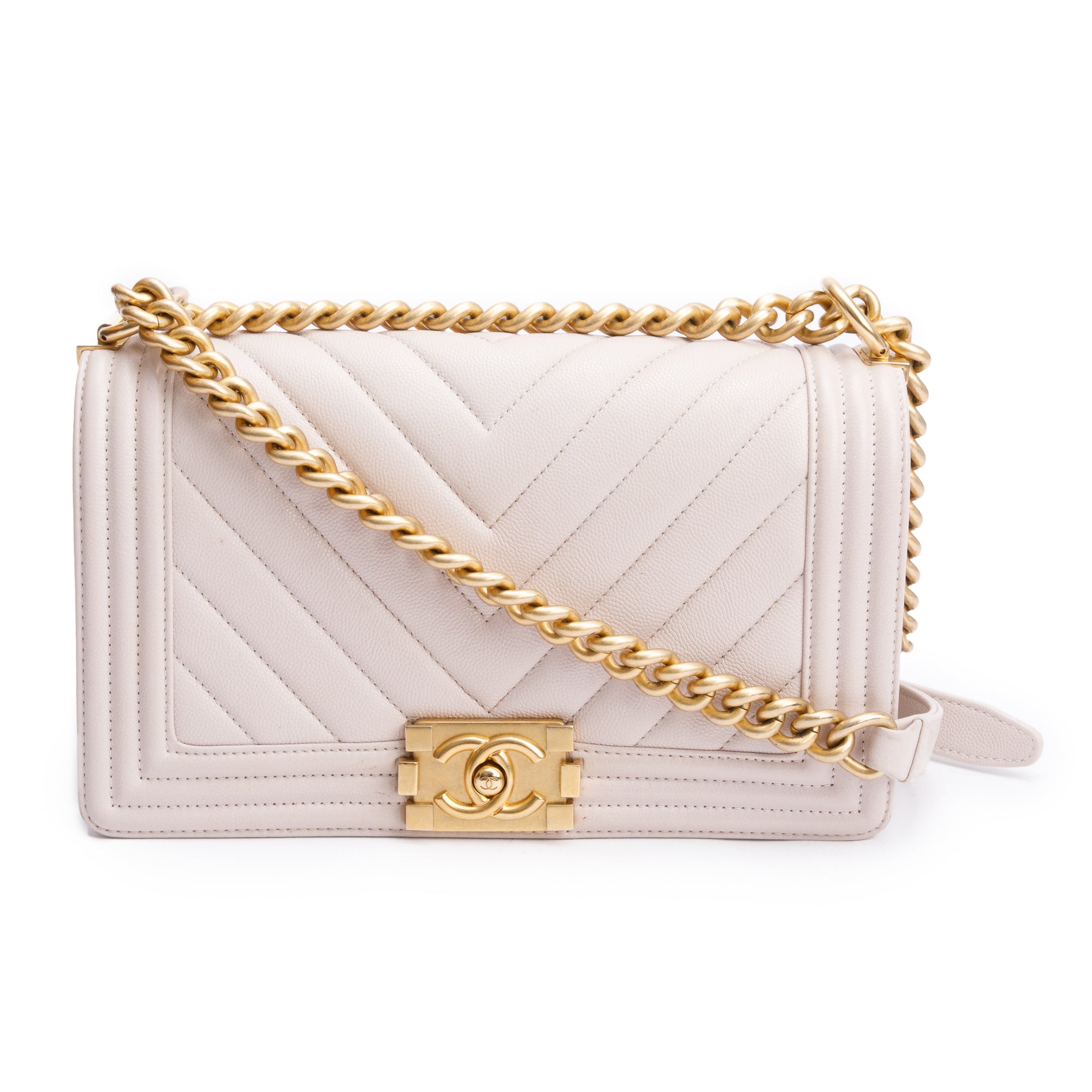 Chanel Pink Chevron Quilted Caviar Leather Medium Boy Bag