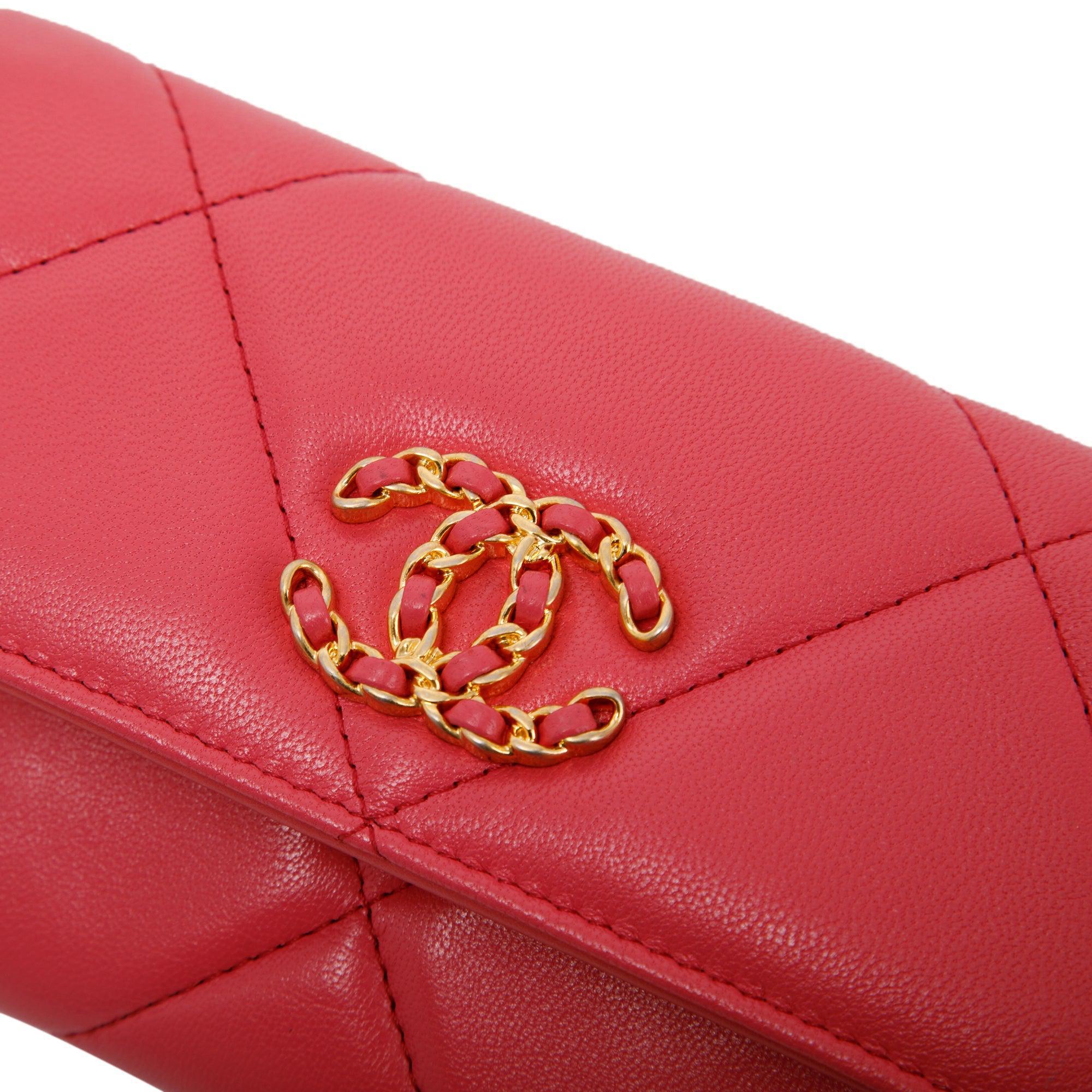 Chanel Pink Lambskin 19 Flap Wallet W/ Box & Authenticity Card