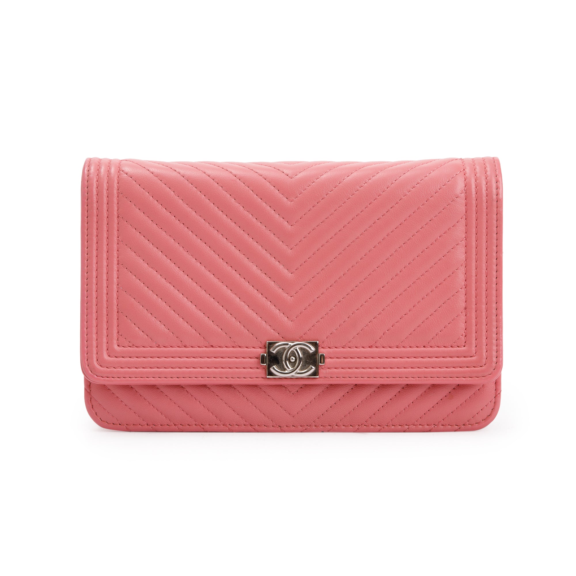 Chanel Pink Lambskin Leather Boy Wallet on Chain