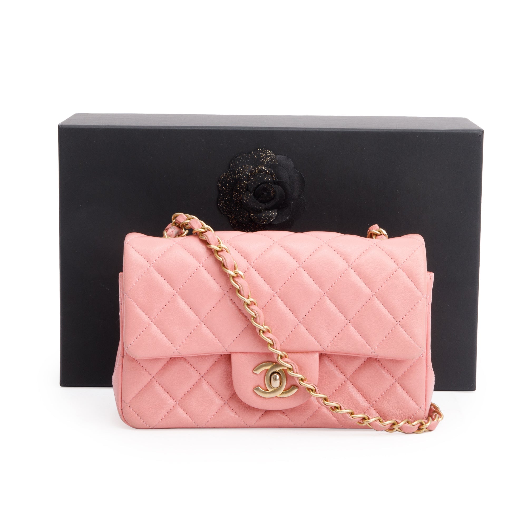 Chanel Pink Lambskin Leather Classic Mini Rectangular Flap Bag w/ Box & Authenticity Card