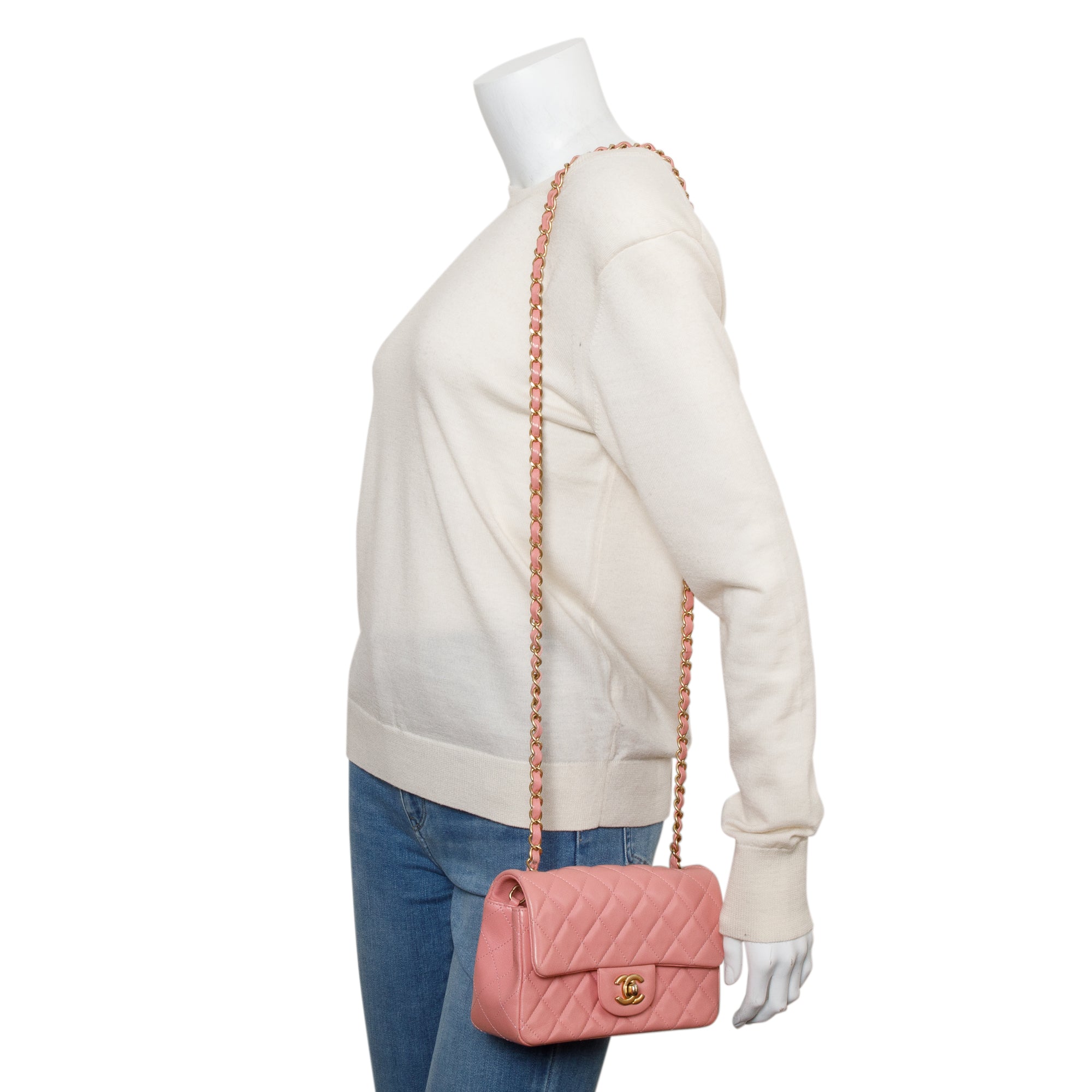 Chanel Pink Lambskin Leather Classic Mini Rectangular Flap Bag w/ Box & Authenticity Card