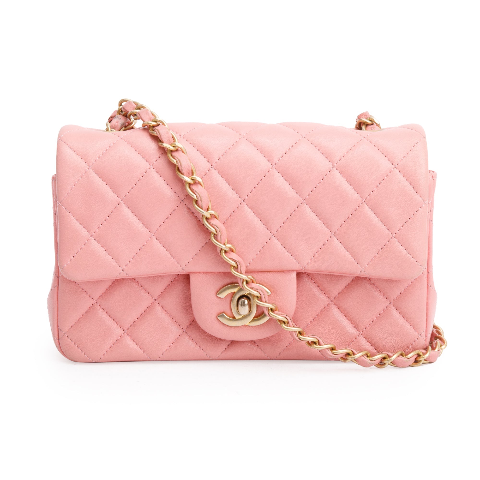 Chanel Pink Lambskin Leather Classic Mini Rectangular Flap Bag w/ Box & Authenticity Card
