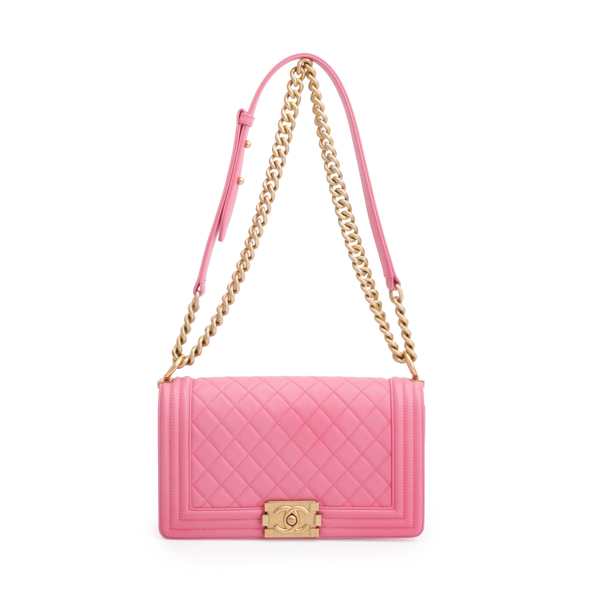 Chanel Pink Lambskin Medium Boy Bag w/ Authenticity Card