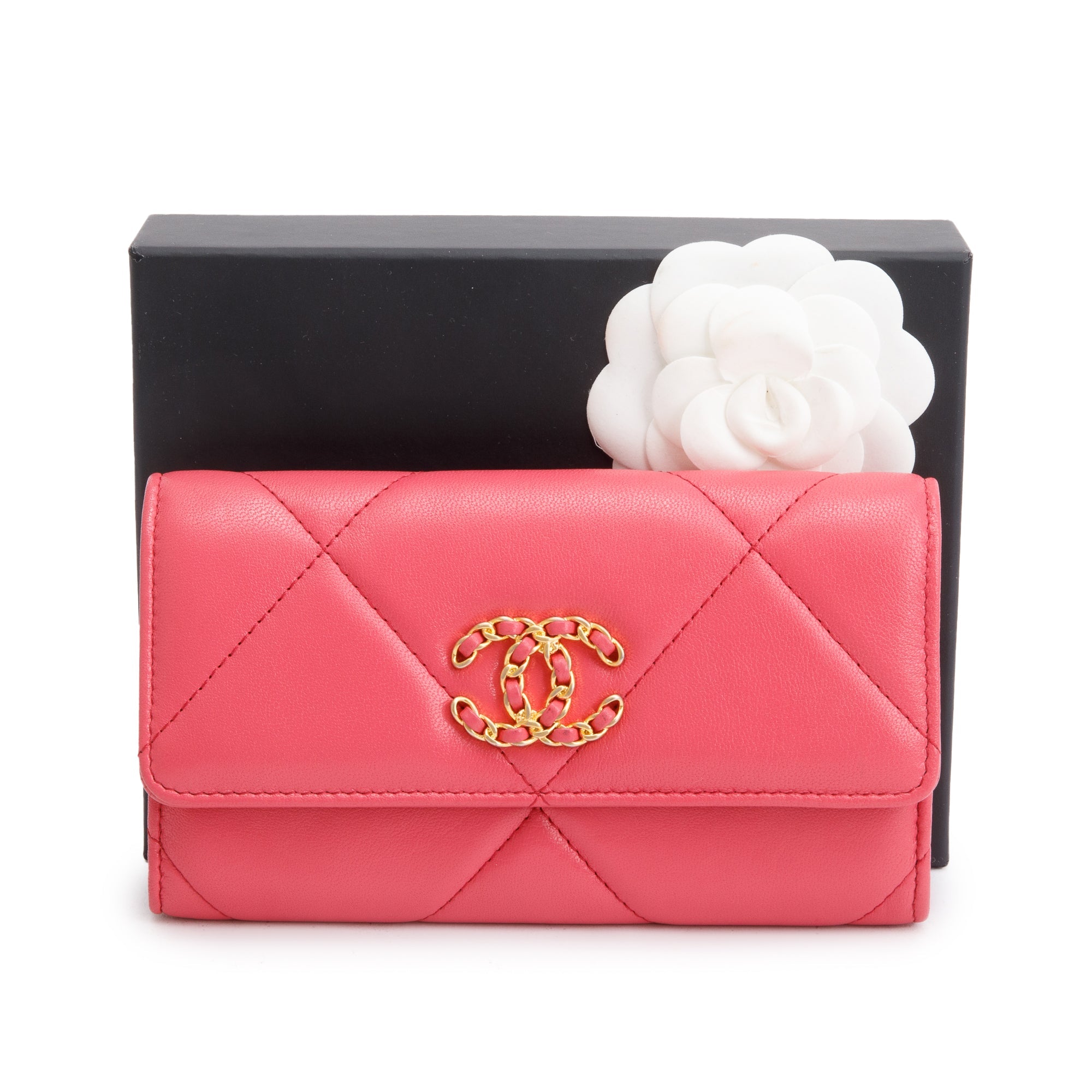 Chanel Pink Leather 19 Flap Wallet W/ Box & Authenticity Card