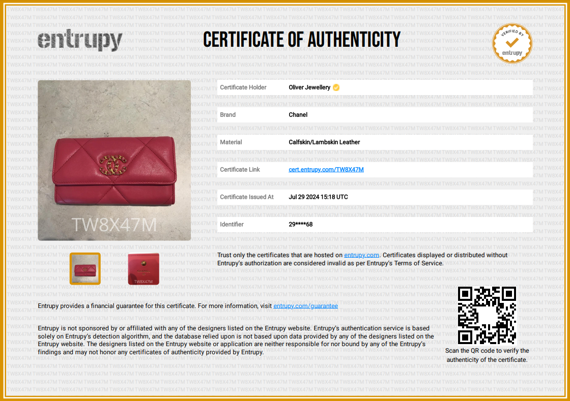 Chanel Pink Leather 19 Flap Wallet W/ Box & Authenticity Card