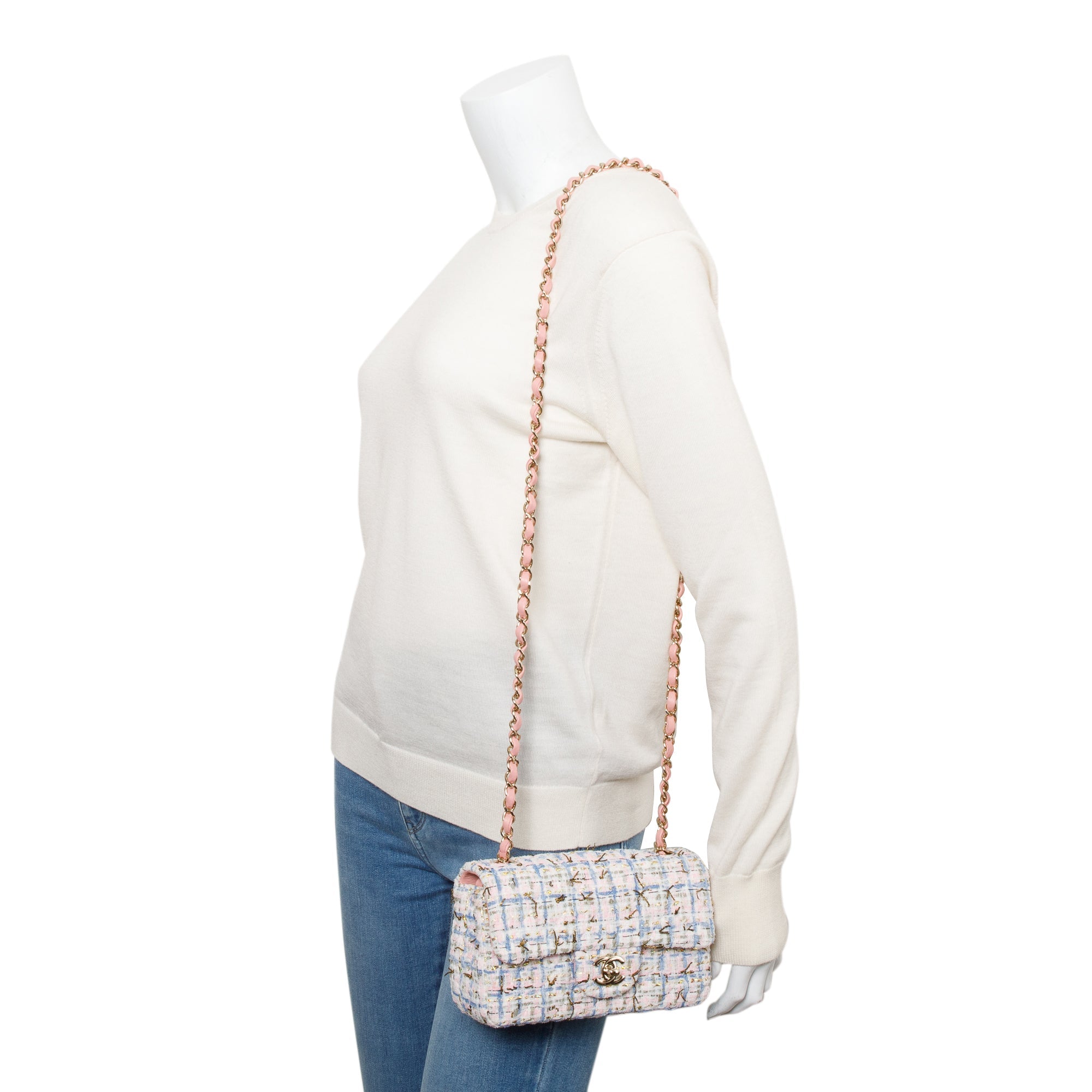 Chanel Pink Multicolor Tweed Classic Mini Rectangular Flap Bag