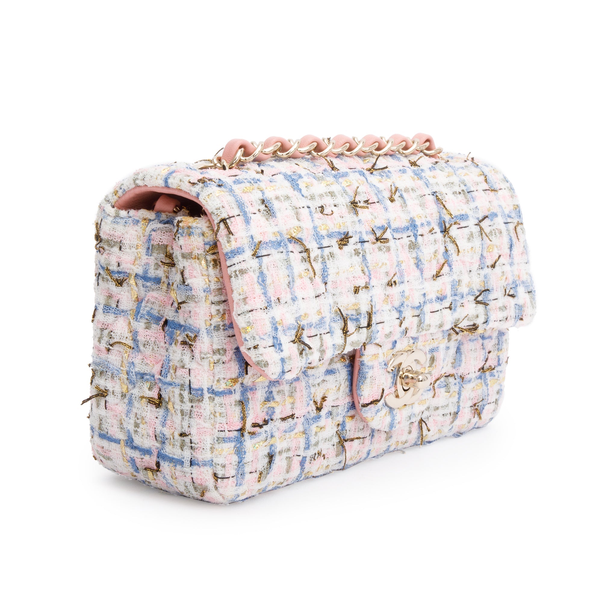 Chanel Pink Multicolor Tweed Classic Mini Rectangular Flap Bag