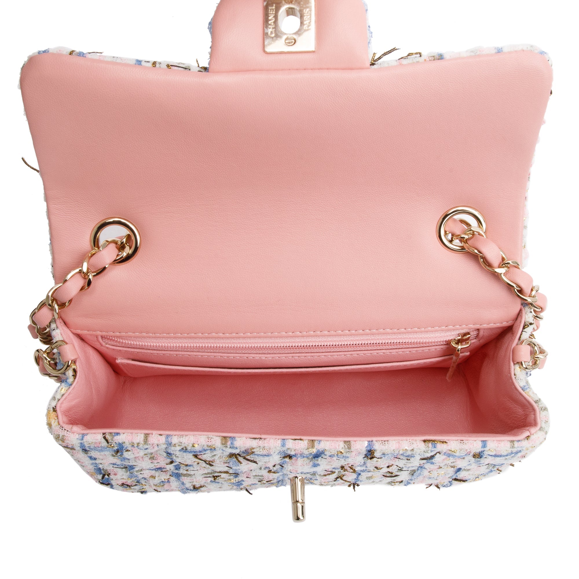 Chanel Pink Multicolor Tweed Classic Mini Rectangular Flap Bag