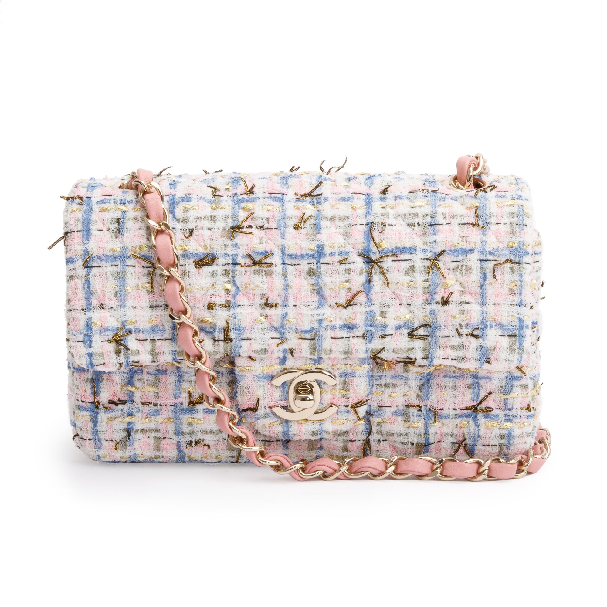 Chanel Pink Multicolor Tweed Classic Mini Rectangular Flap Bag