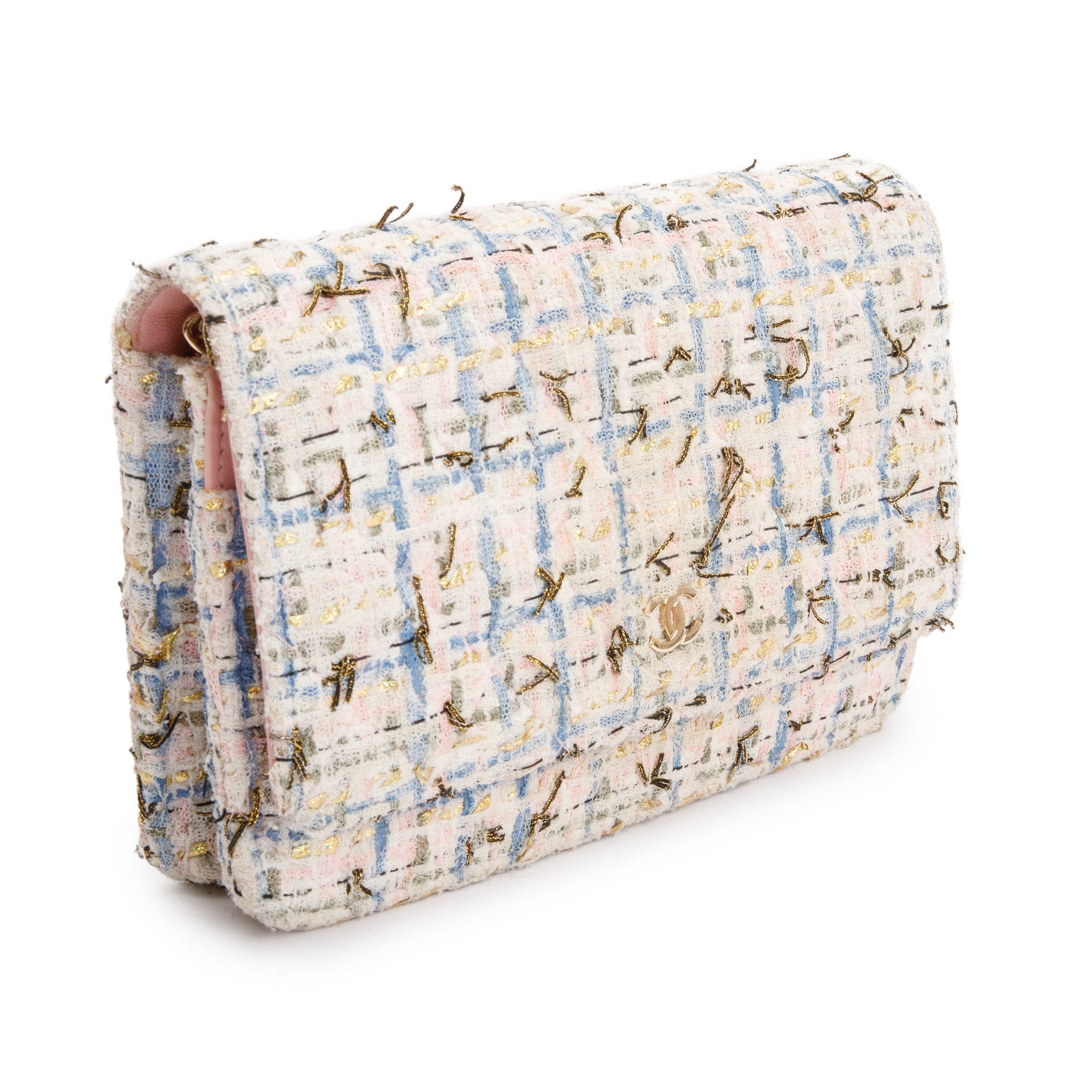 Chanel Pink Multicolor Tweed Classic Wallet On Chain w/ Authenticity Card