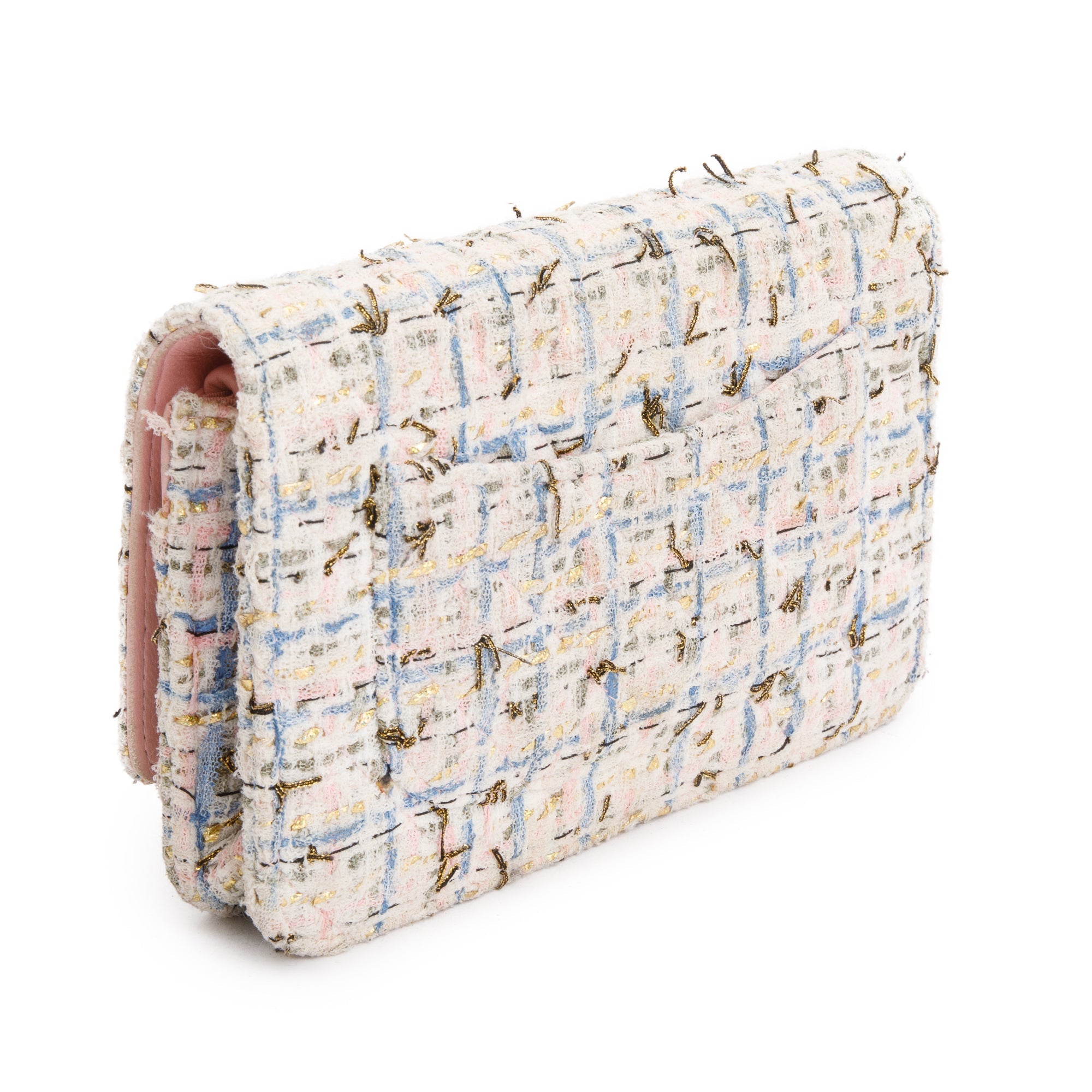 Chanel Pink Multicolor Tweed Classic Wallet On Chain w/ Authenticity Card