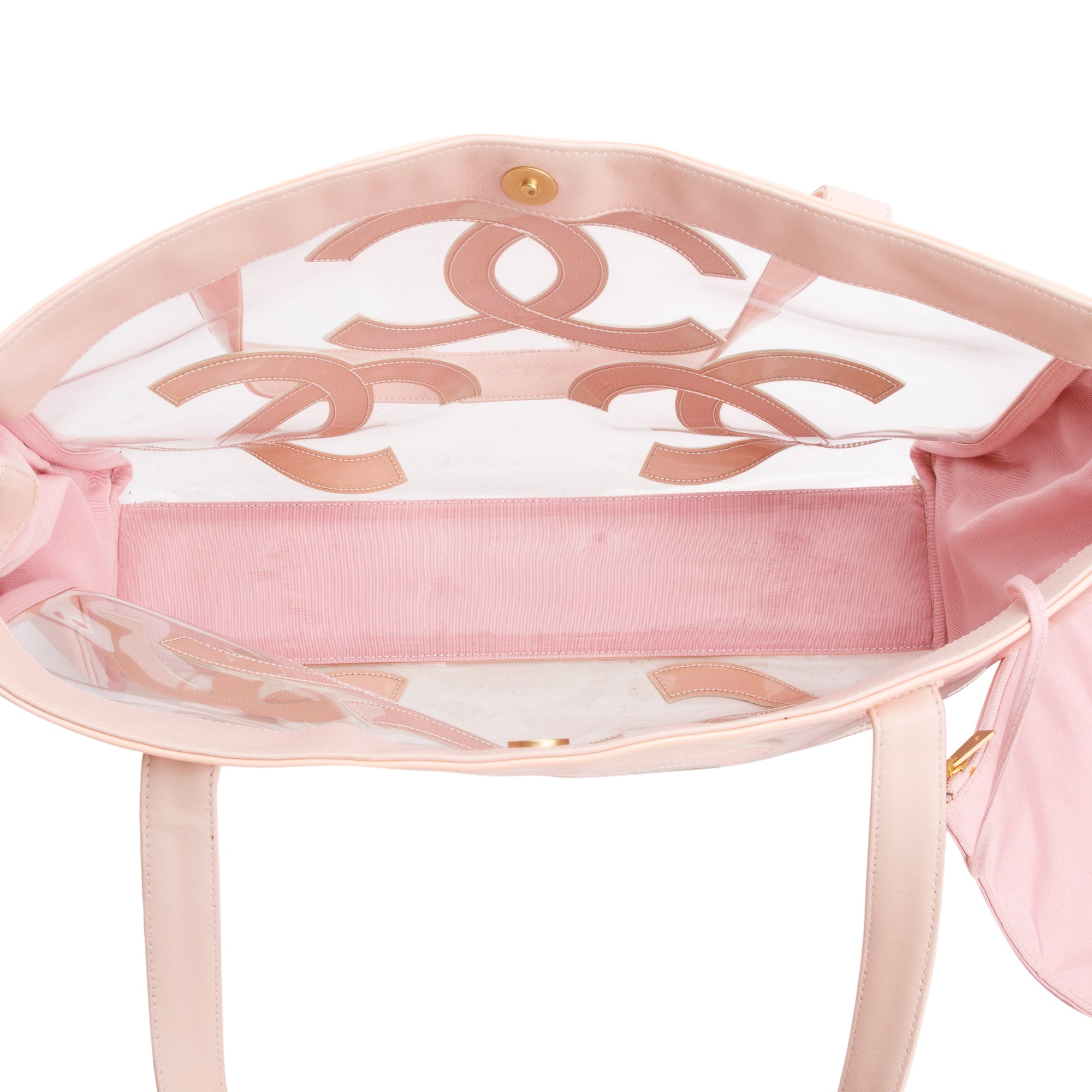 Chanel Pink Patent Leather Transparent PVC Triple CC Logo Tote