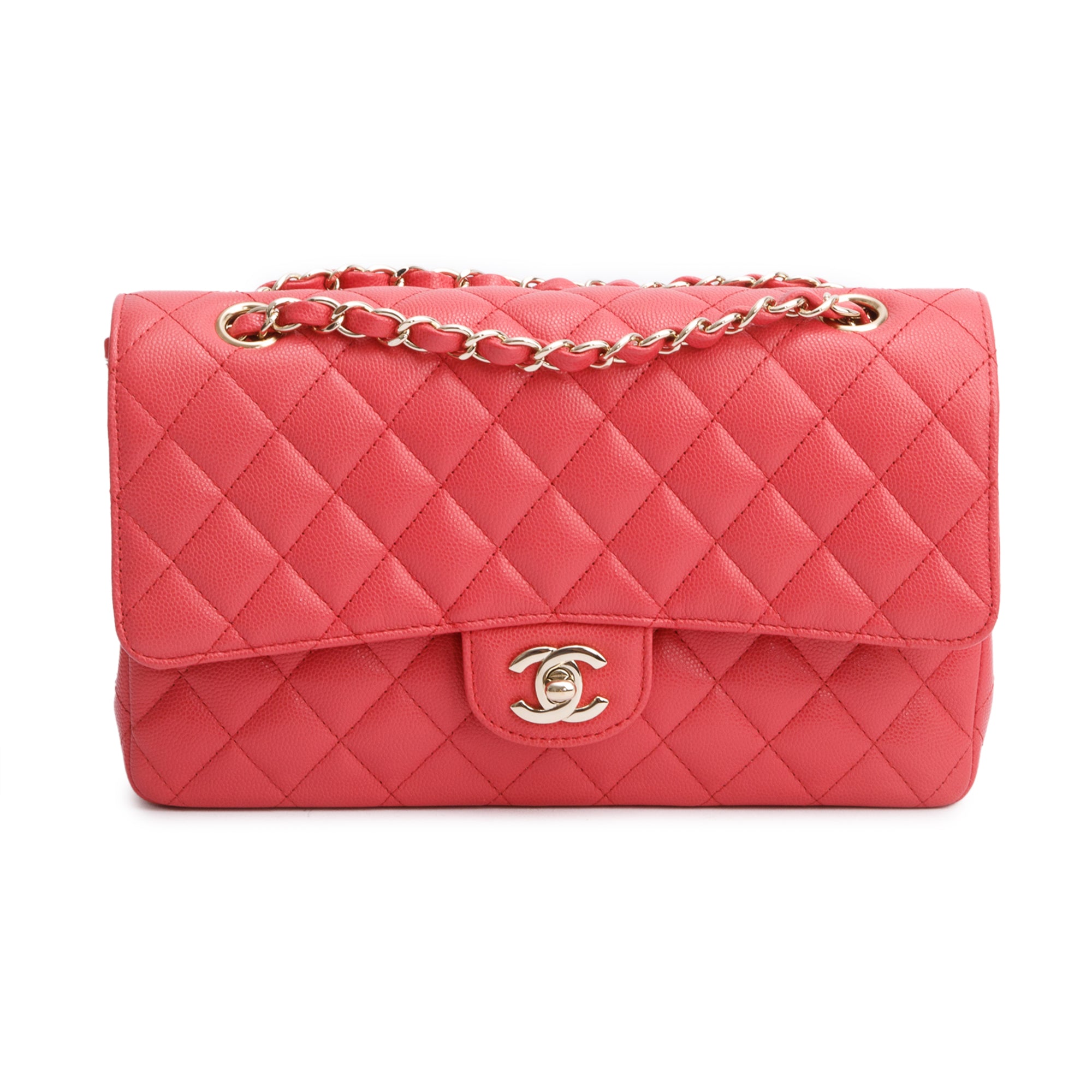 Chanel Pink Quilted Caviar Leather Classic Medium Double Flap Bag w/ Box & Authenticity Card