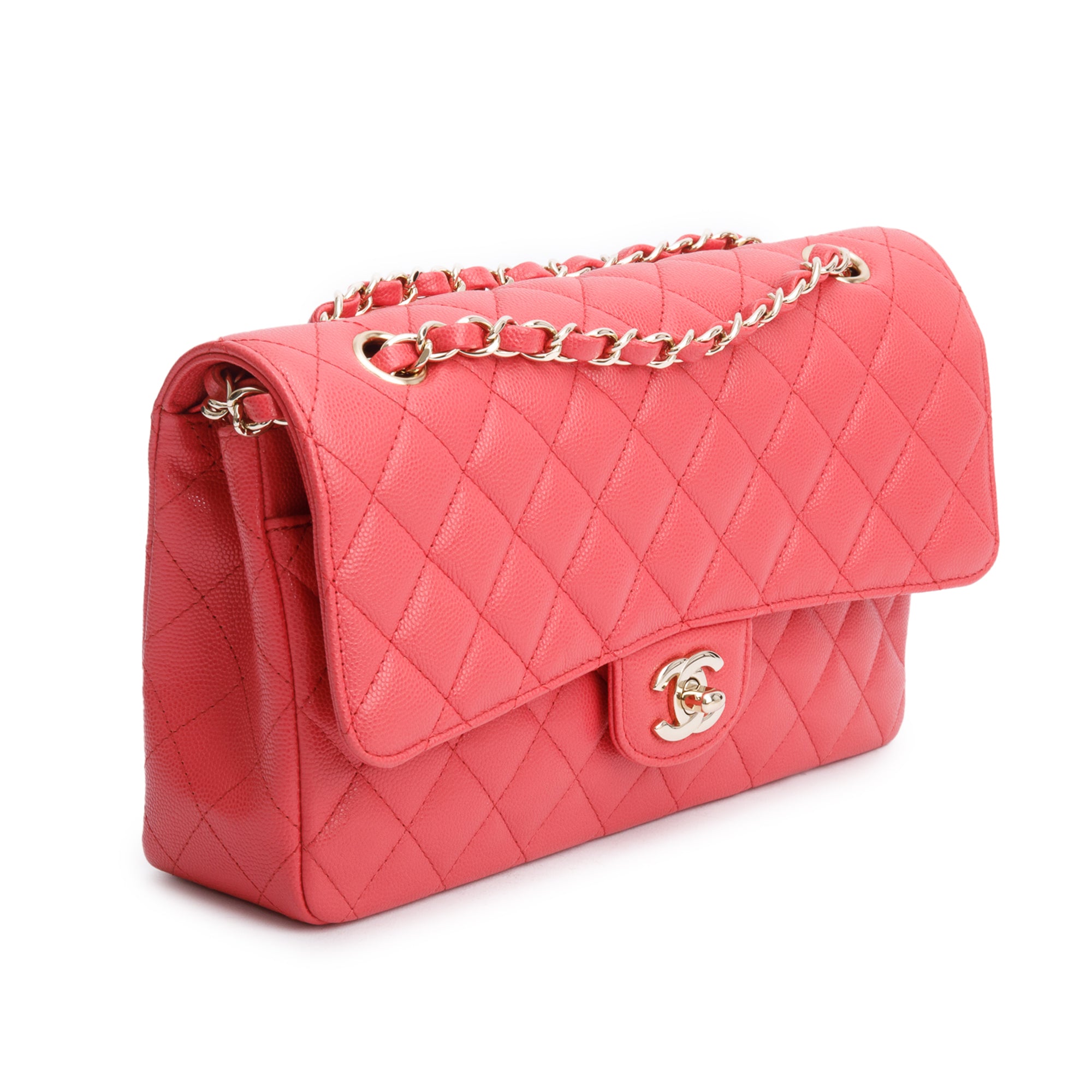 Chanel Pink Quilted Caviar Leather Classic Medium Double Flap Bag w/ Box & Authenticity Card