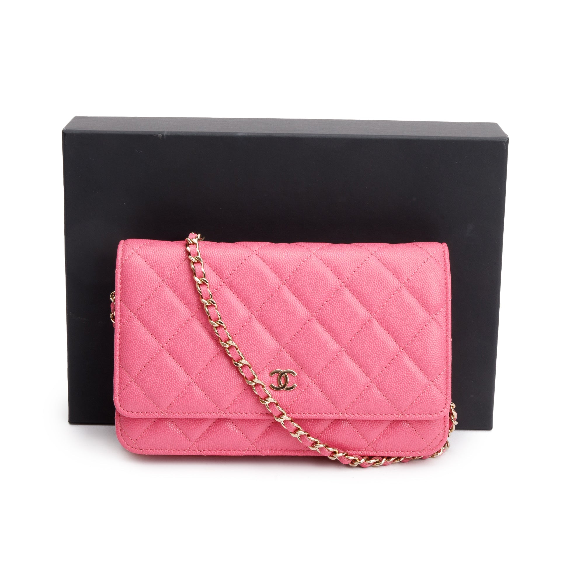 Chanel Pink Quilted Caviar Leather Classic Wallet on Chain w/ Box & Receipt