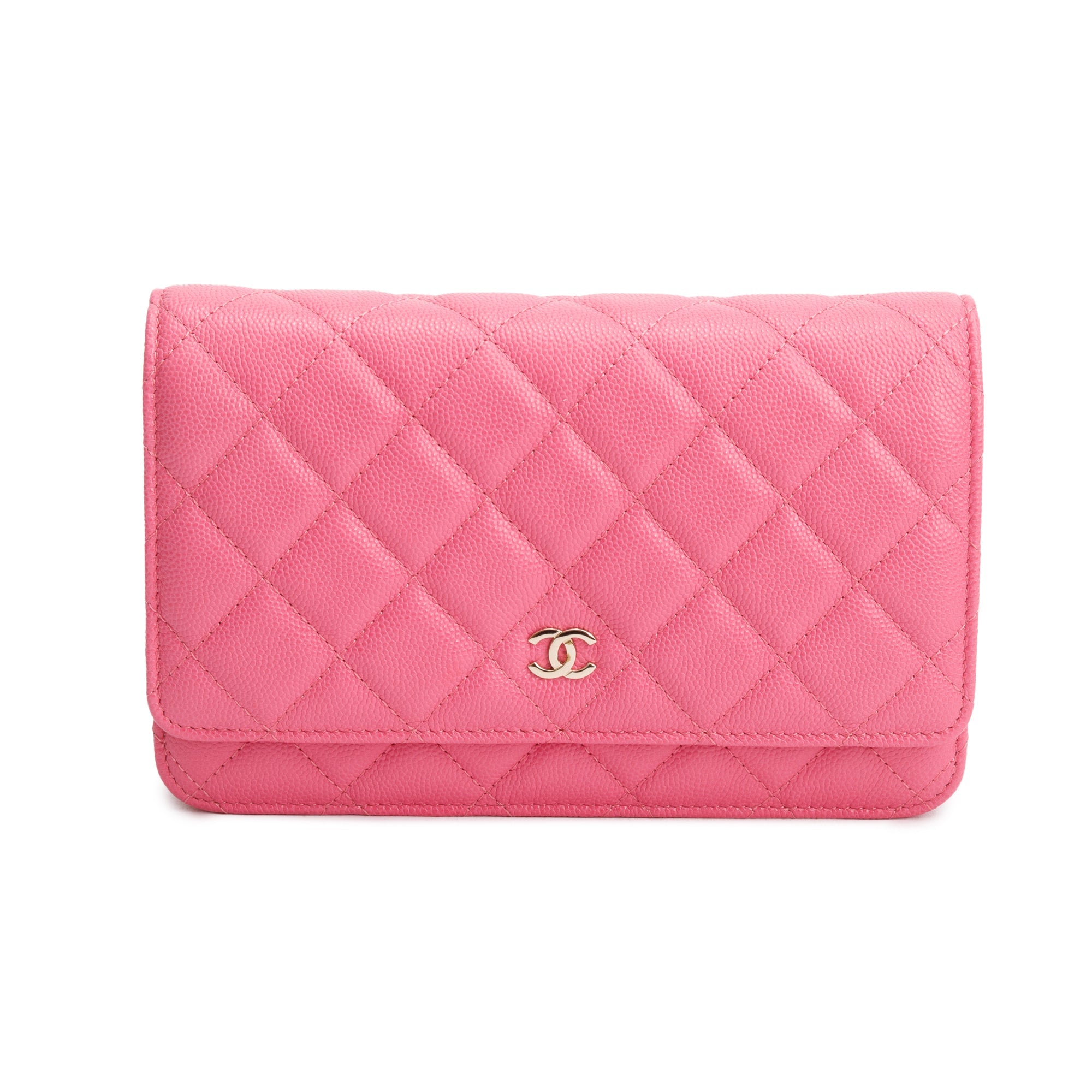 Chanel Pink Quilted Caviar Leather Classic Wallet on Chain w/ Box & Receipt