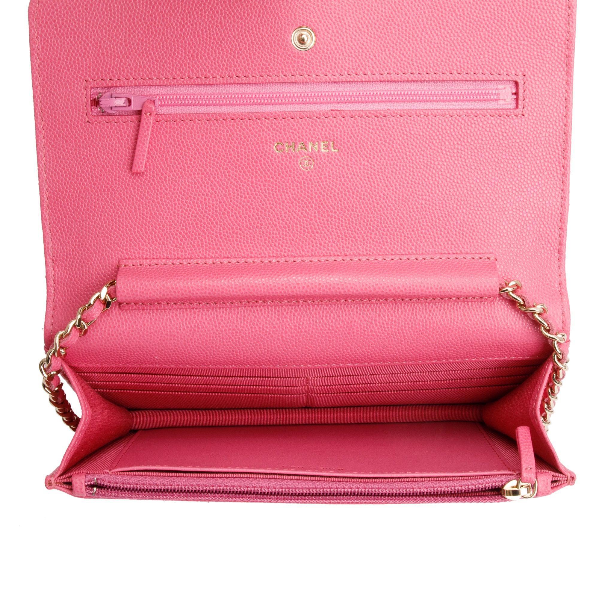Chanel Pink Quilted Caviar Leather Classic Wallet on Chain w/ Box & Receipt