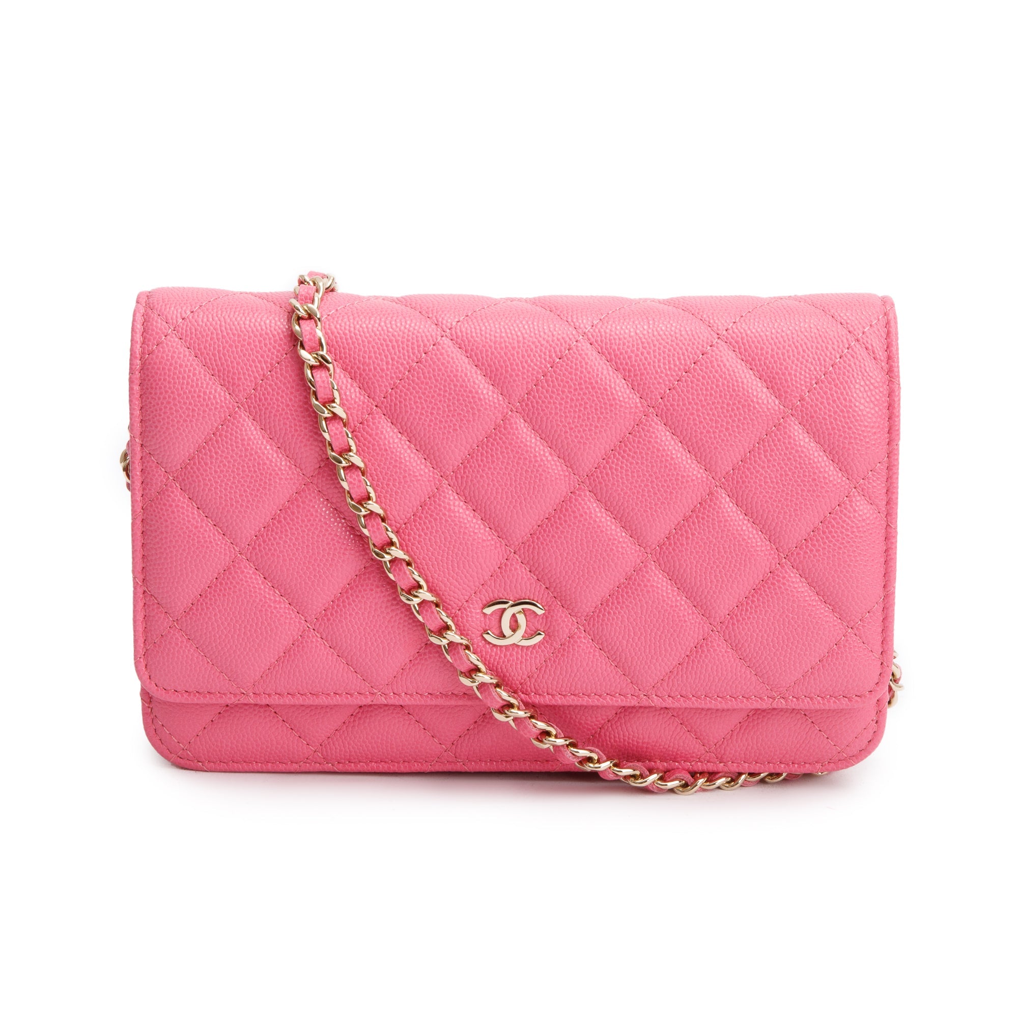 Chanel Pink Quilted Caviar Leather Classic Wallet on Chain w/ Box & Receipt