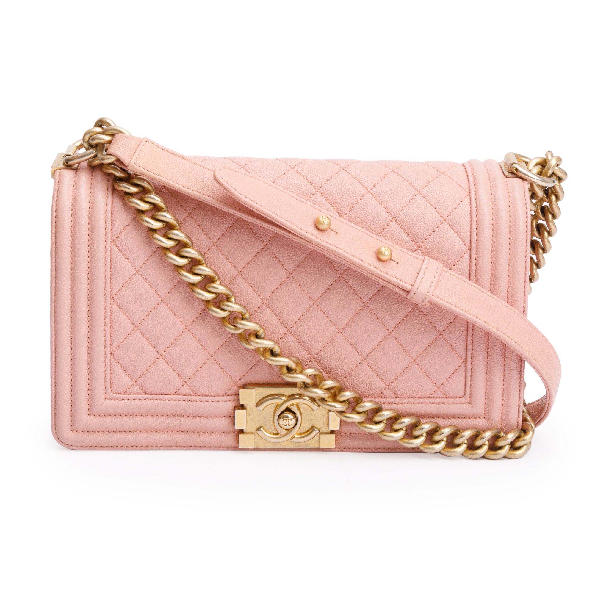Chanel Pink Quilted Caviar Leather Medium Boy Bag