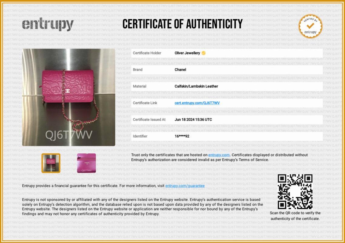 Chanel Pink Quilted Lambskin Leather Camellia Classic Wallet on Chain w/ Box & Authenticity Card