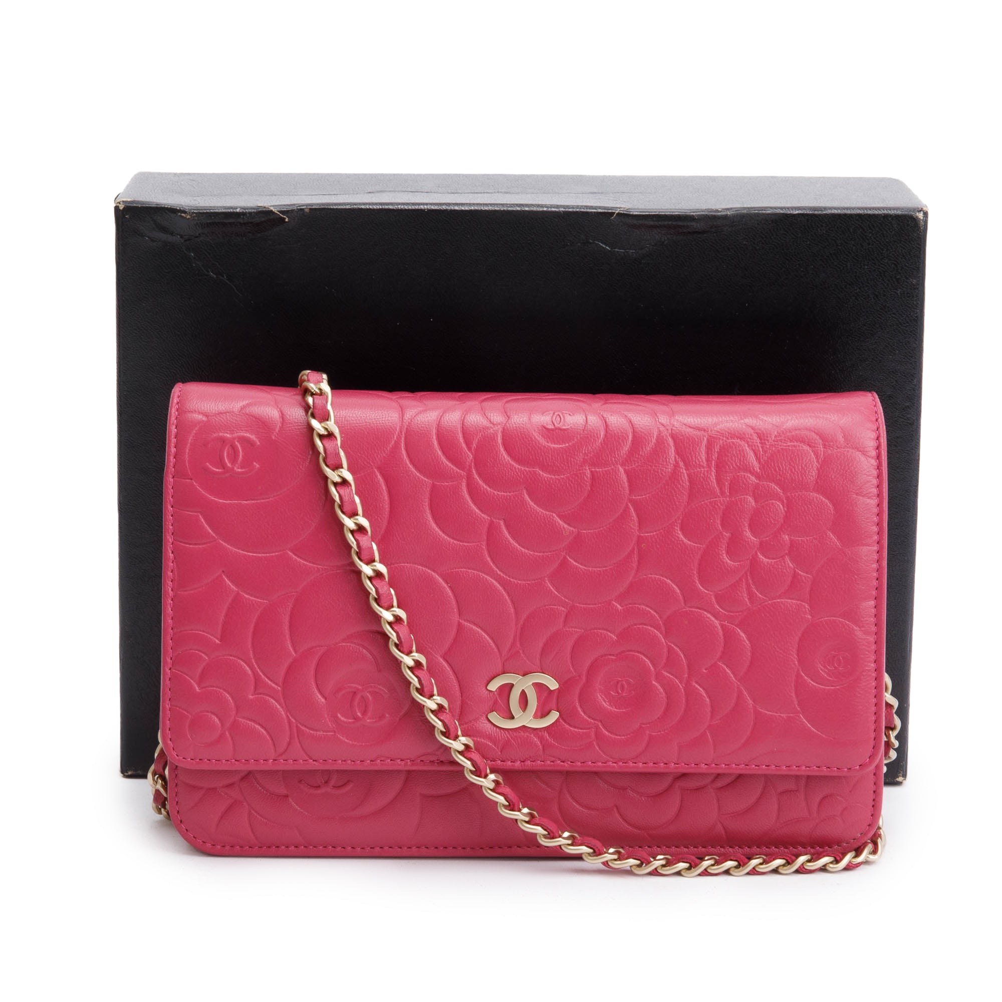 Chanel Pink Quilted Lambskin Leather Camellia Classic Wallet on Chain w/ Box & Authenticity Card
