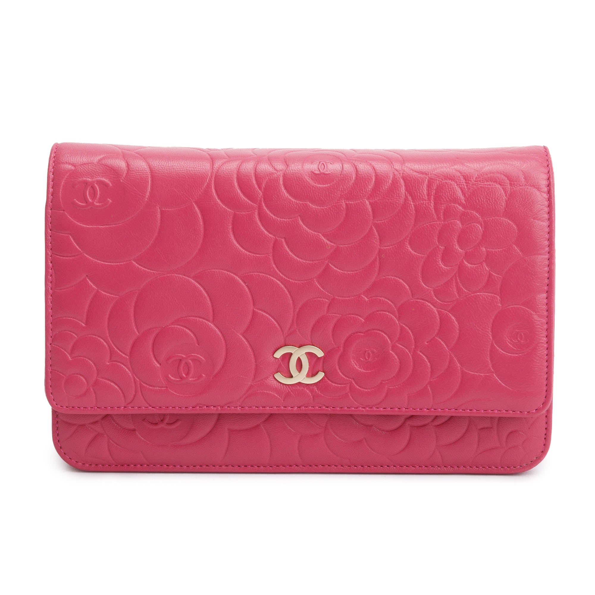 Chanel Pink Quilted Lambskin Leather Camellia Classic Wallet on Chain w/ Box & Authenticity Card