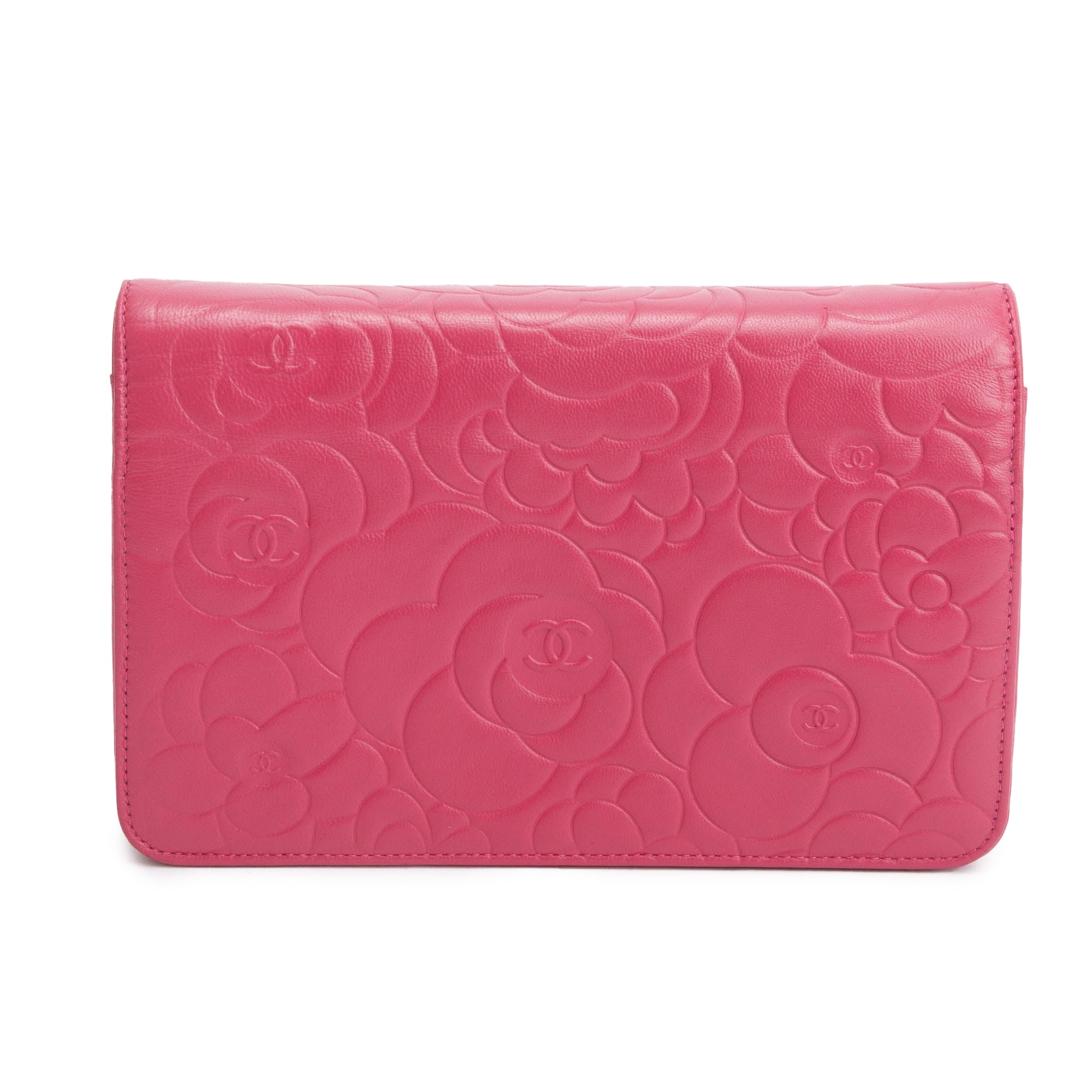 Chanel Pink Quilted Lambskin Leather Camellia Classic Wallet on Chain w/ Box & Authenticity Card