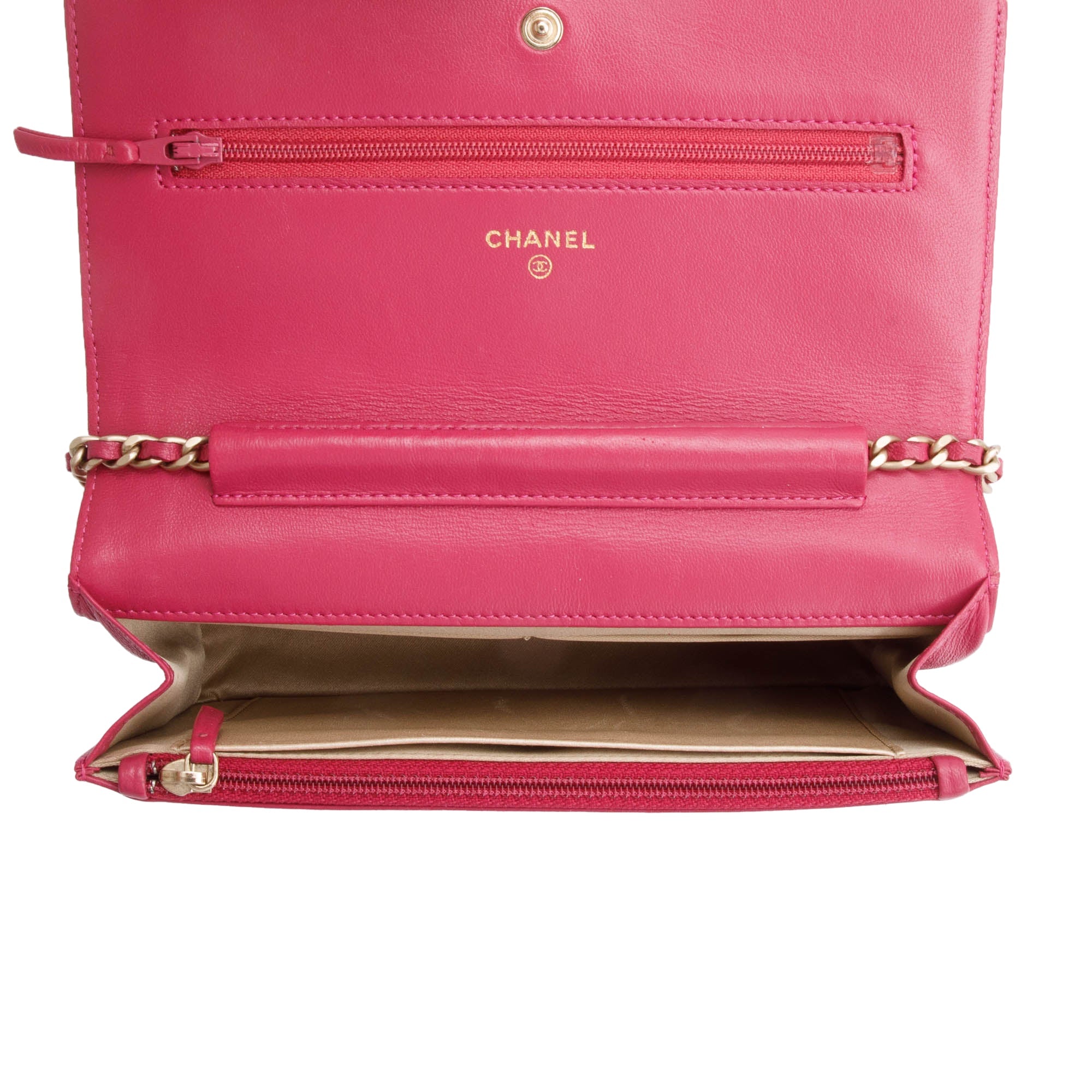 Chanel Pink Quilted Lambskin Leather Camellia Classic Wallet on Chain w/ Box & Authenticity Card