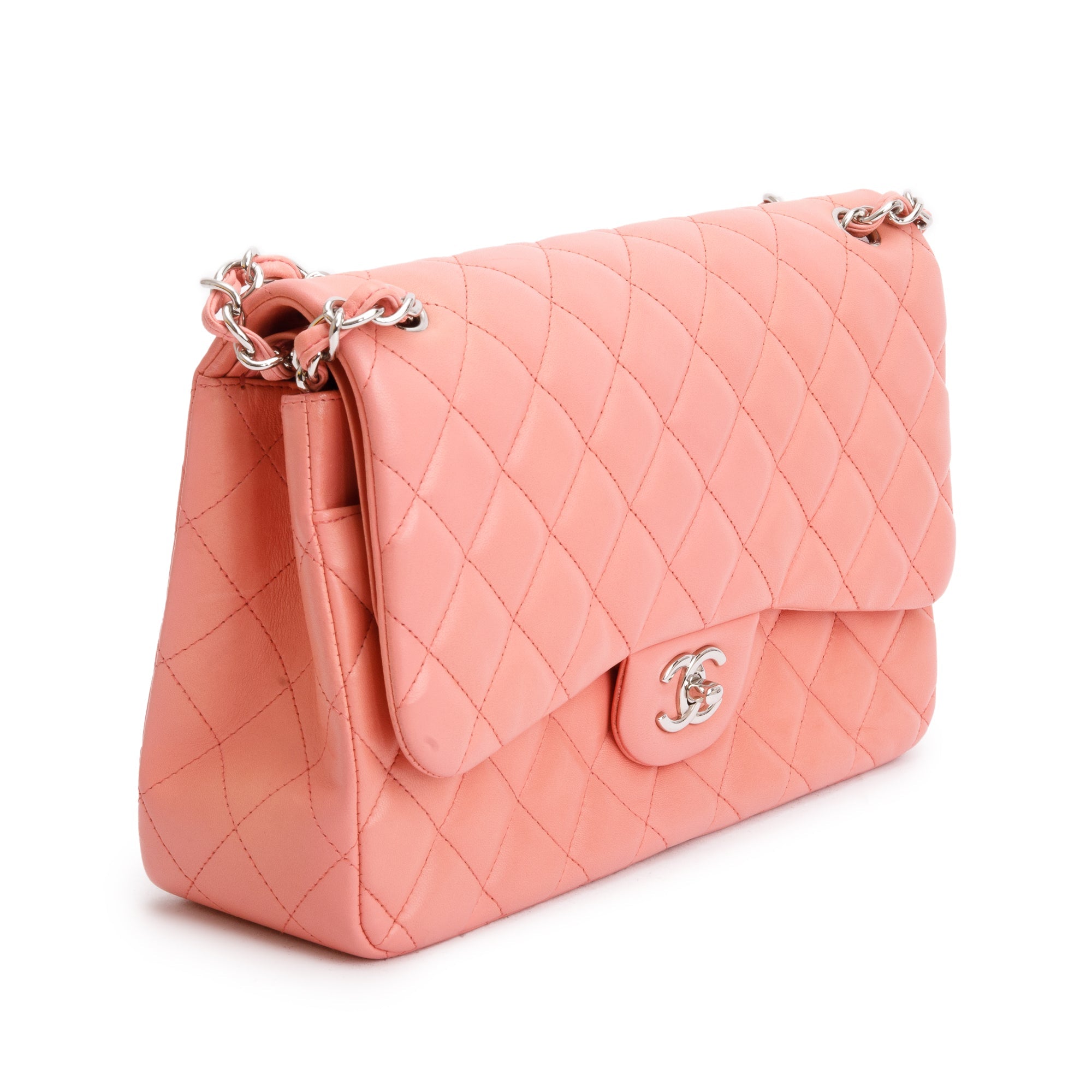 Chanel Pink Quilted Lambskin Leather Classic Jumbo Double Flap Bag w/ Authenticity Card