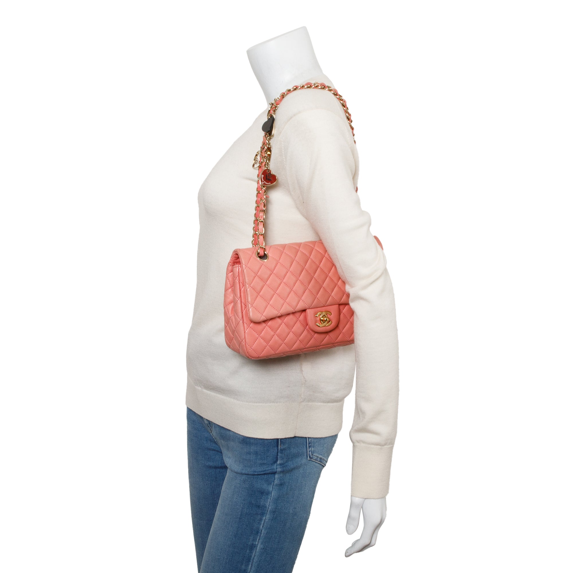 Chanel Pink Quilted Lambskin Leather Classic Medium Valentine Flap Bag