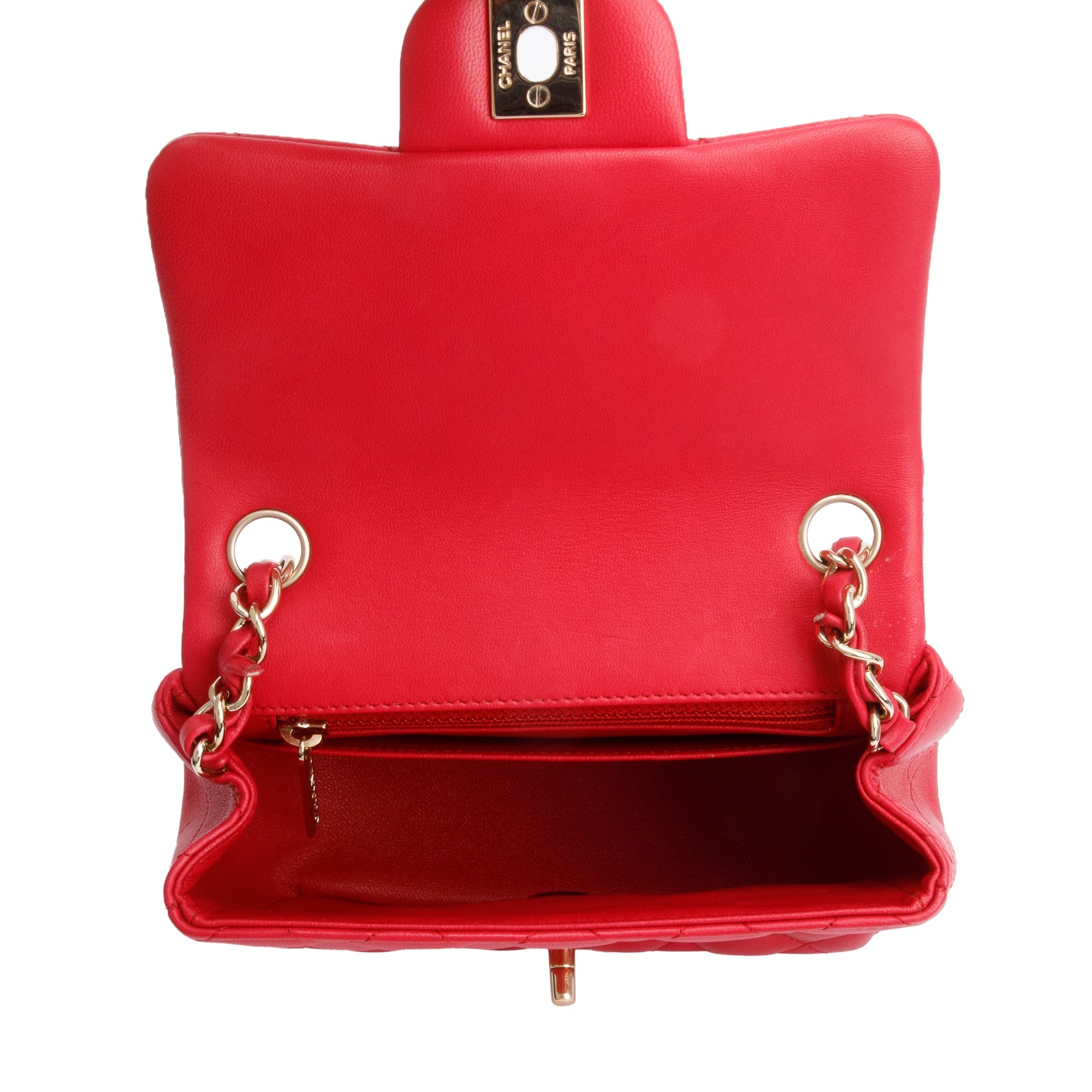 Chanel Pink Quilted Lambskin Leather Classic Square Mini Flap Bag w/ Authenticity Card