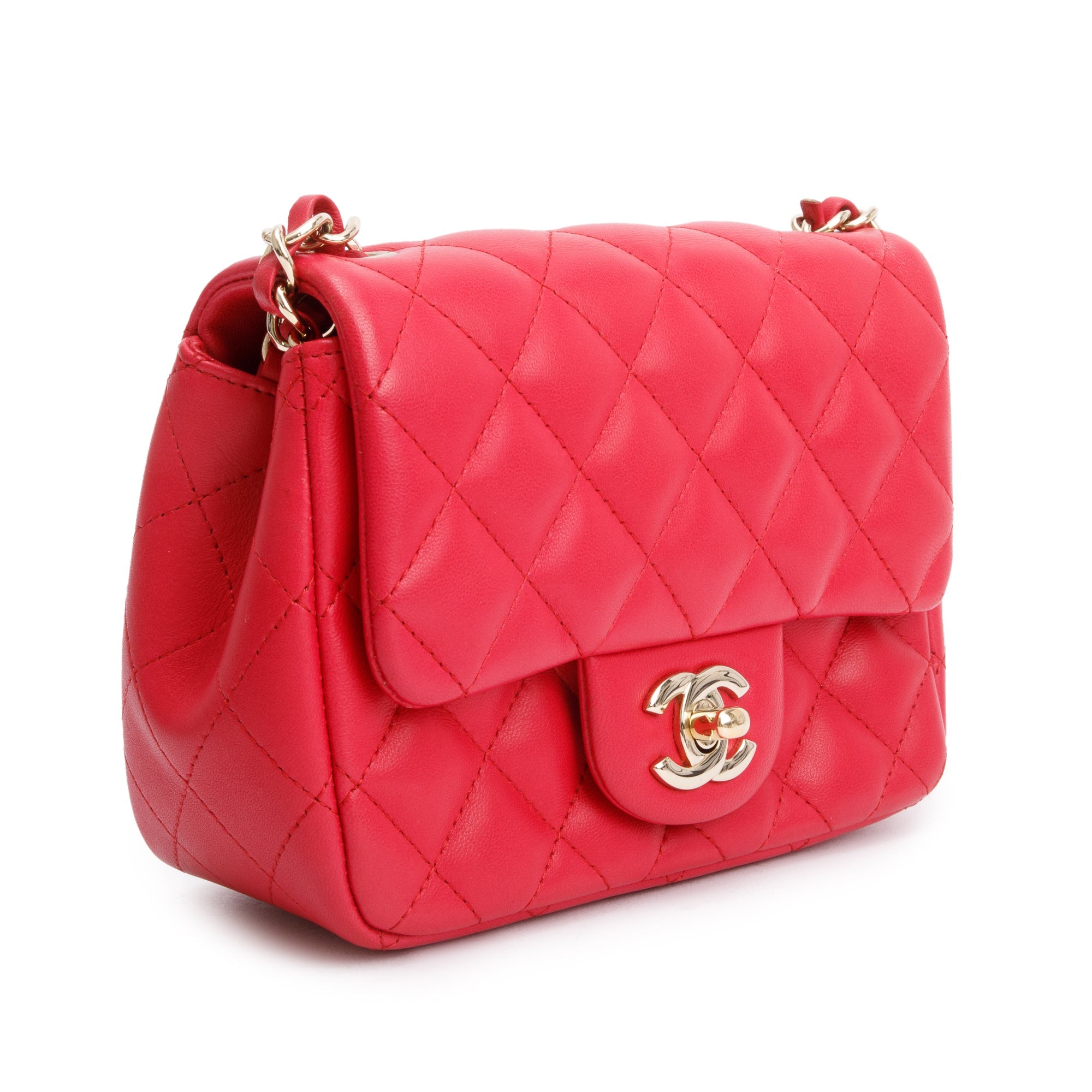 Chanel Pink Quilted Lambskin Leather Classic Square Mini Flap Bag w/ Authenticity Card